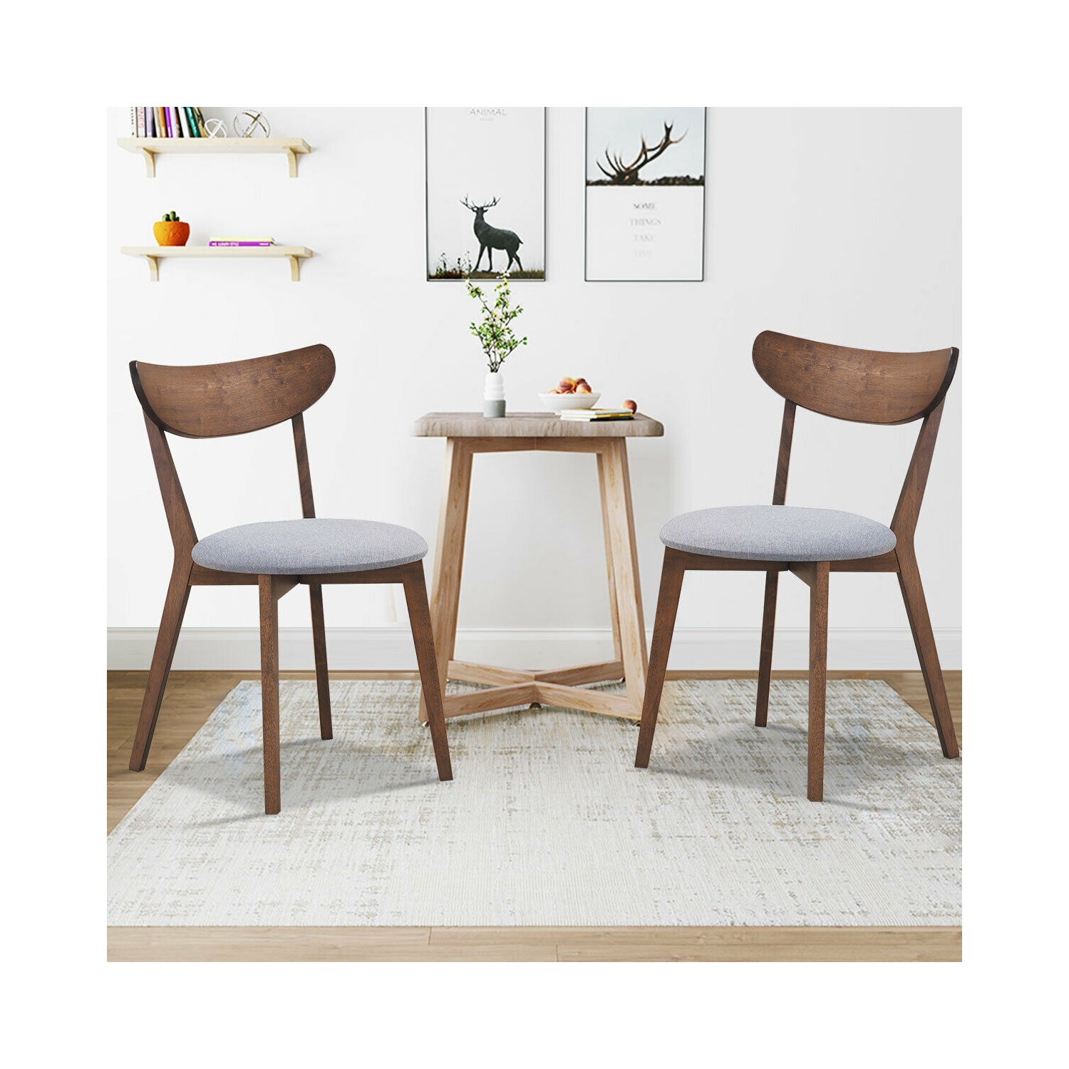 Set of 2 Dining Chair Upholstered Curved Back Side