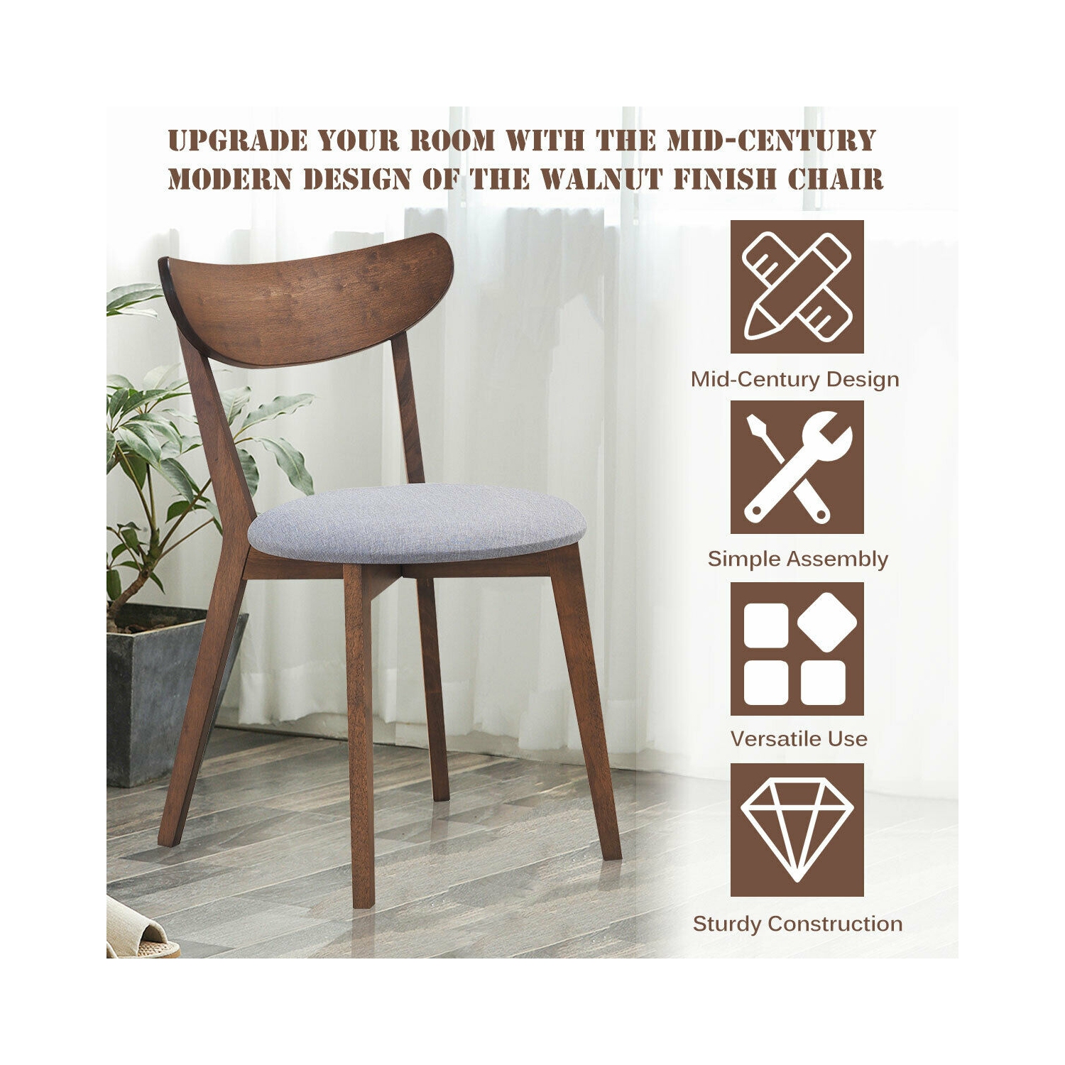 Set of 2 Dining Chair Upholstered Curved Back Side