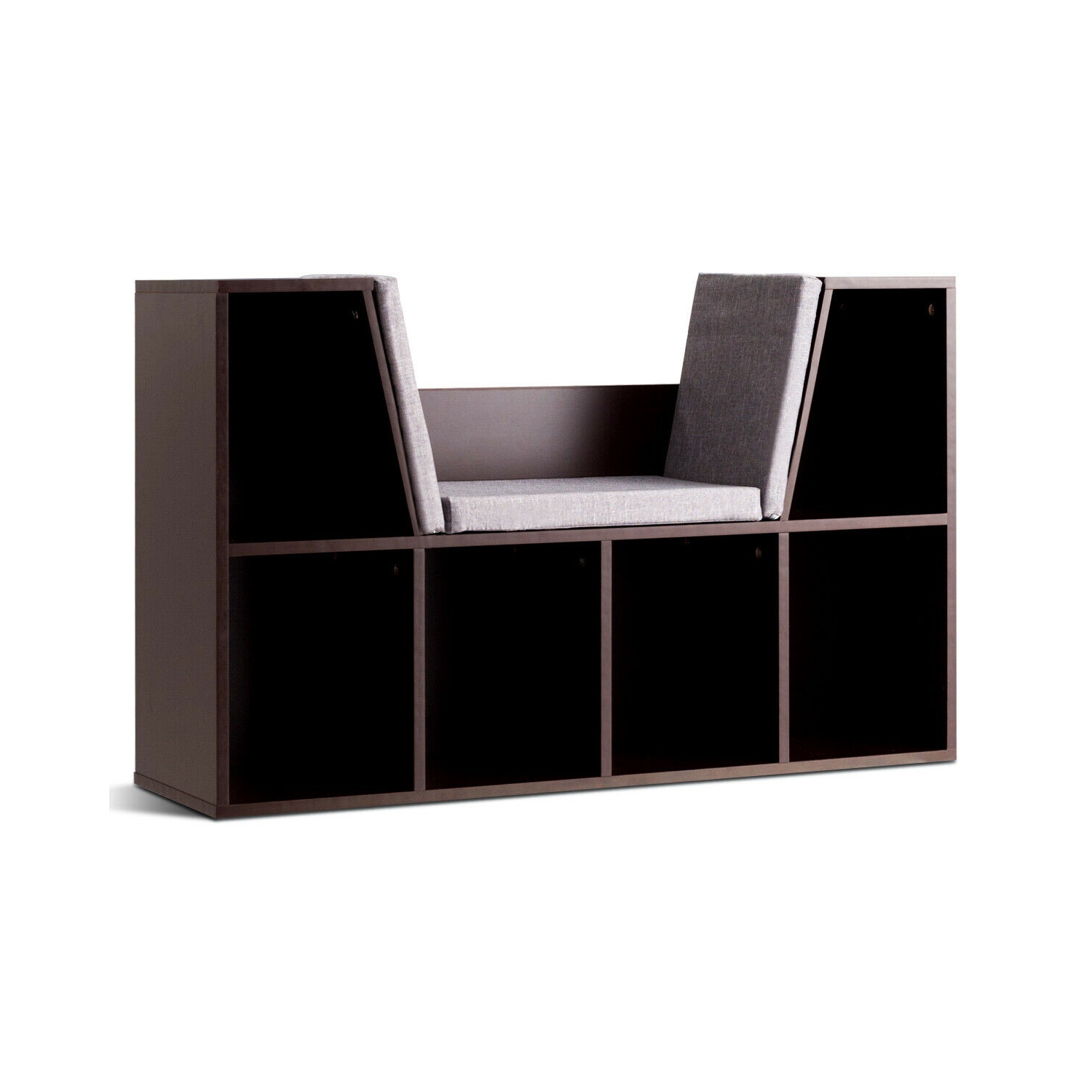 6-Cubby Kid Storage Bookcase Cushioned Reading Nook-Brown