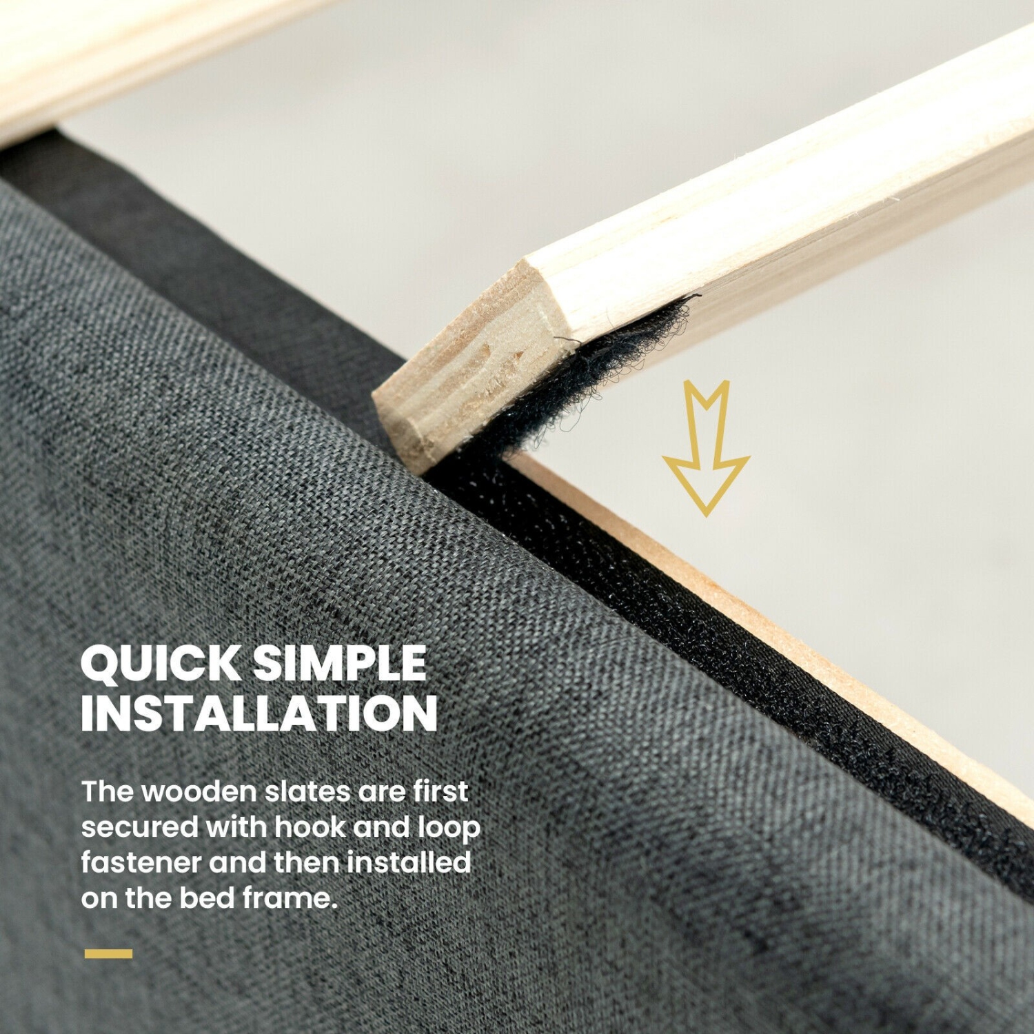 Tête de lit ajustable avec lit recouvert – Cadre capitonné avec lattes en bois