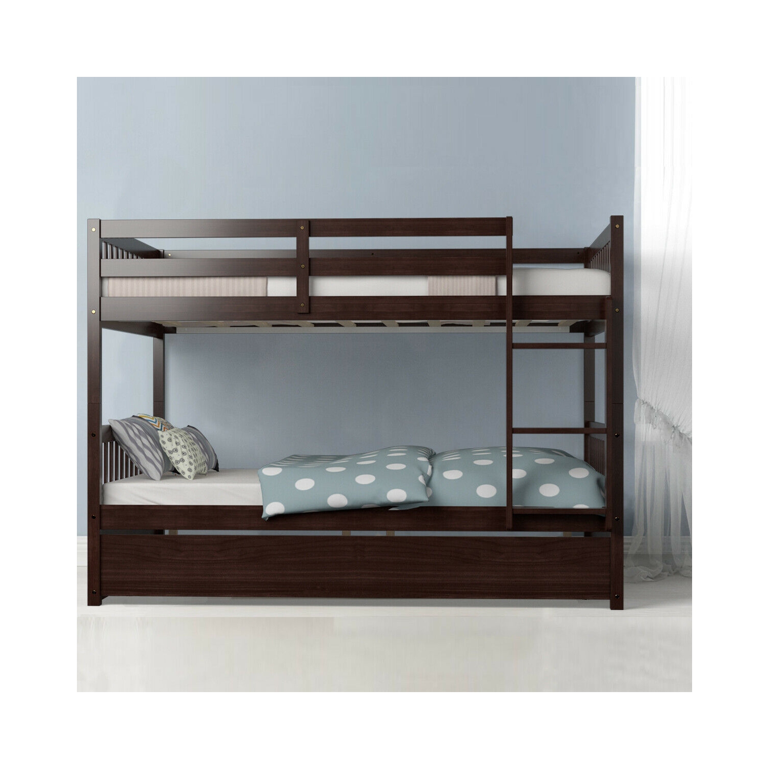 Full over Full Bunk Bed Platform Wood Bed with Ladder