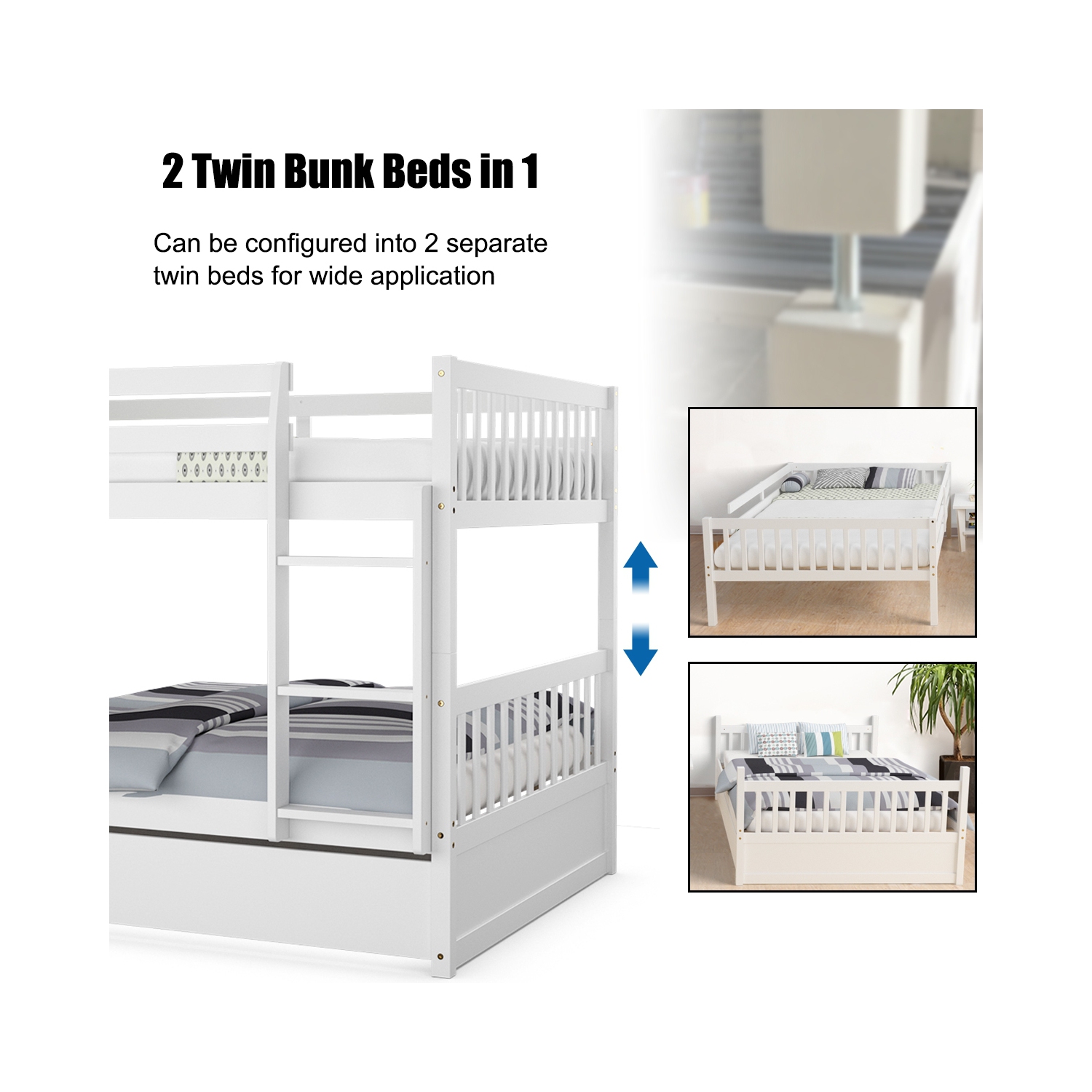 Lit plateforme en bois avec échelle, lit double superposé