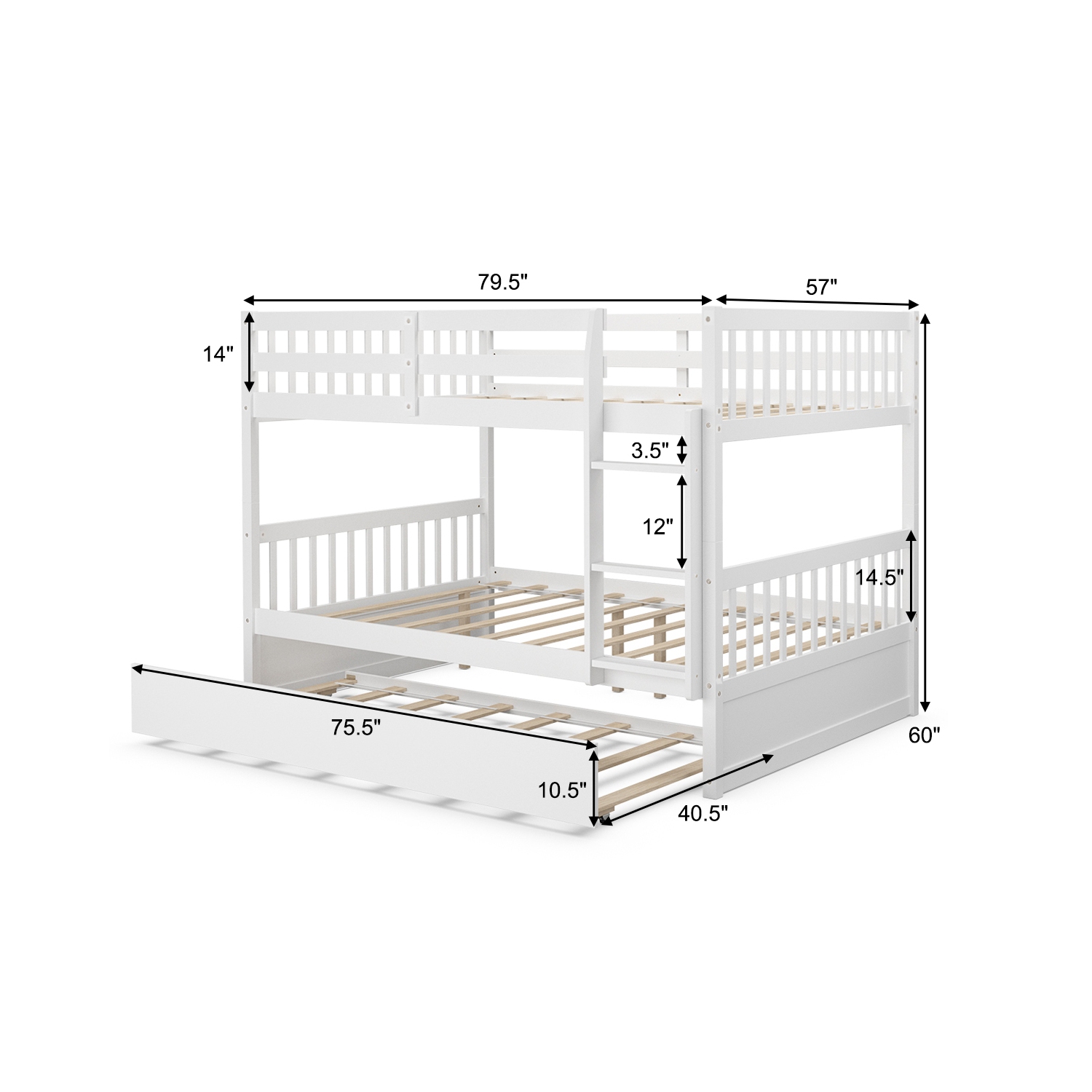 Lit plateforme en bois avec échelle, lit double superposé