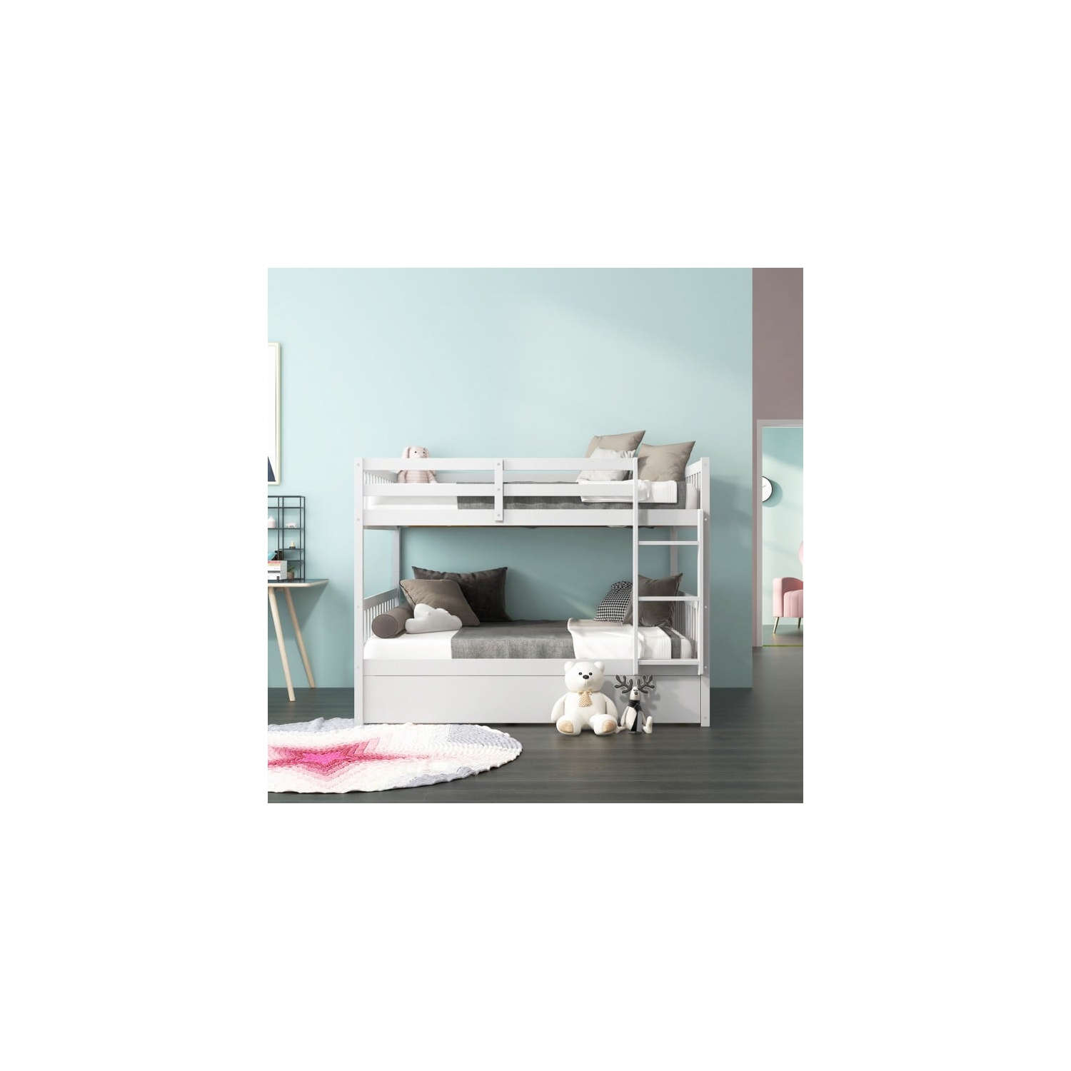 Lit plateforme en bois avec échelle, lit double superposé