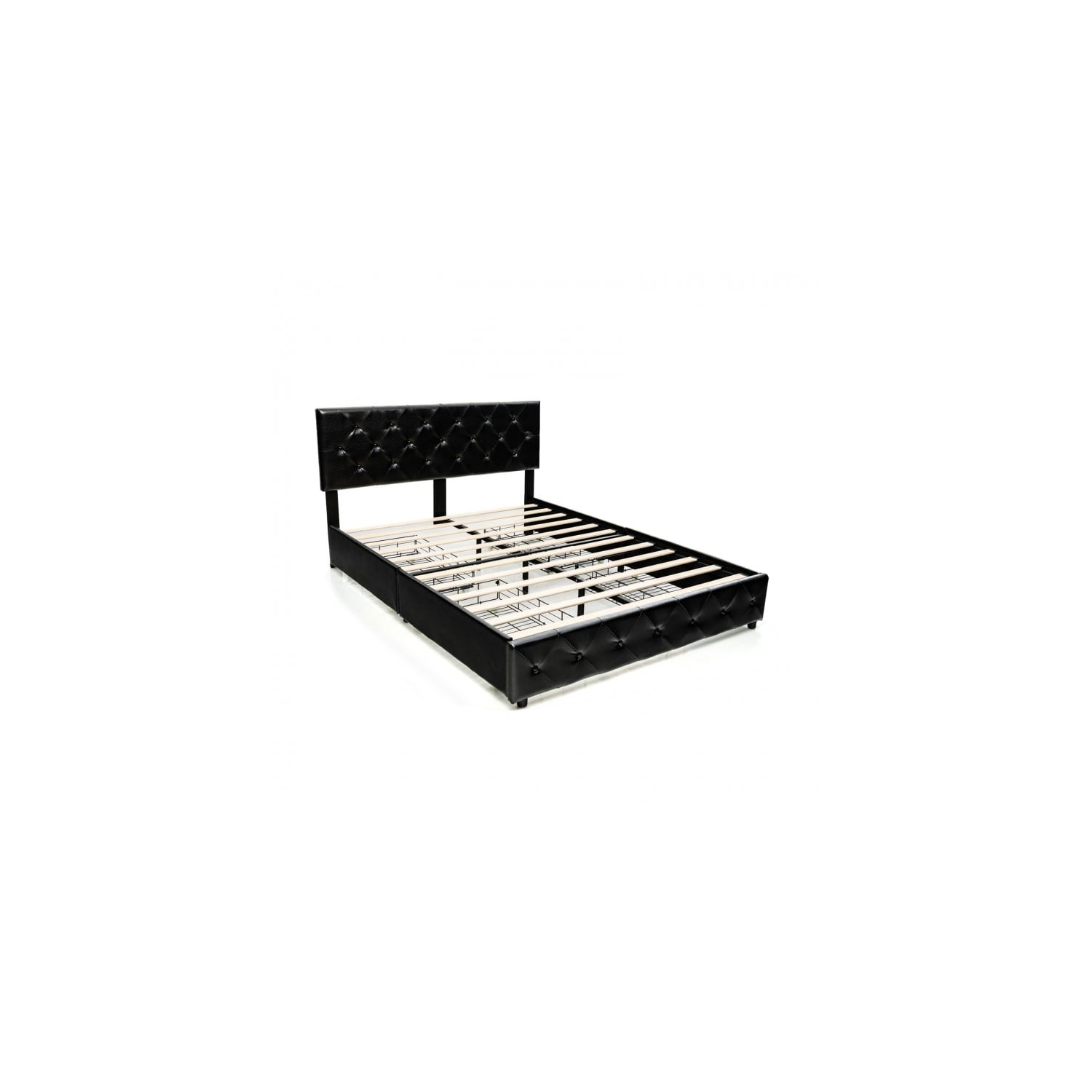 Faux Leather Upholstered Platform Bed – Storage Drawers and Wooden Slats Included