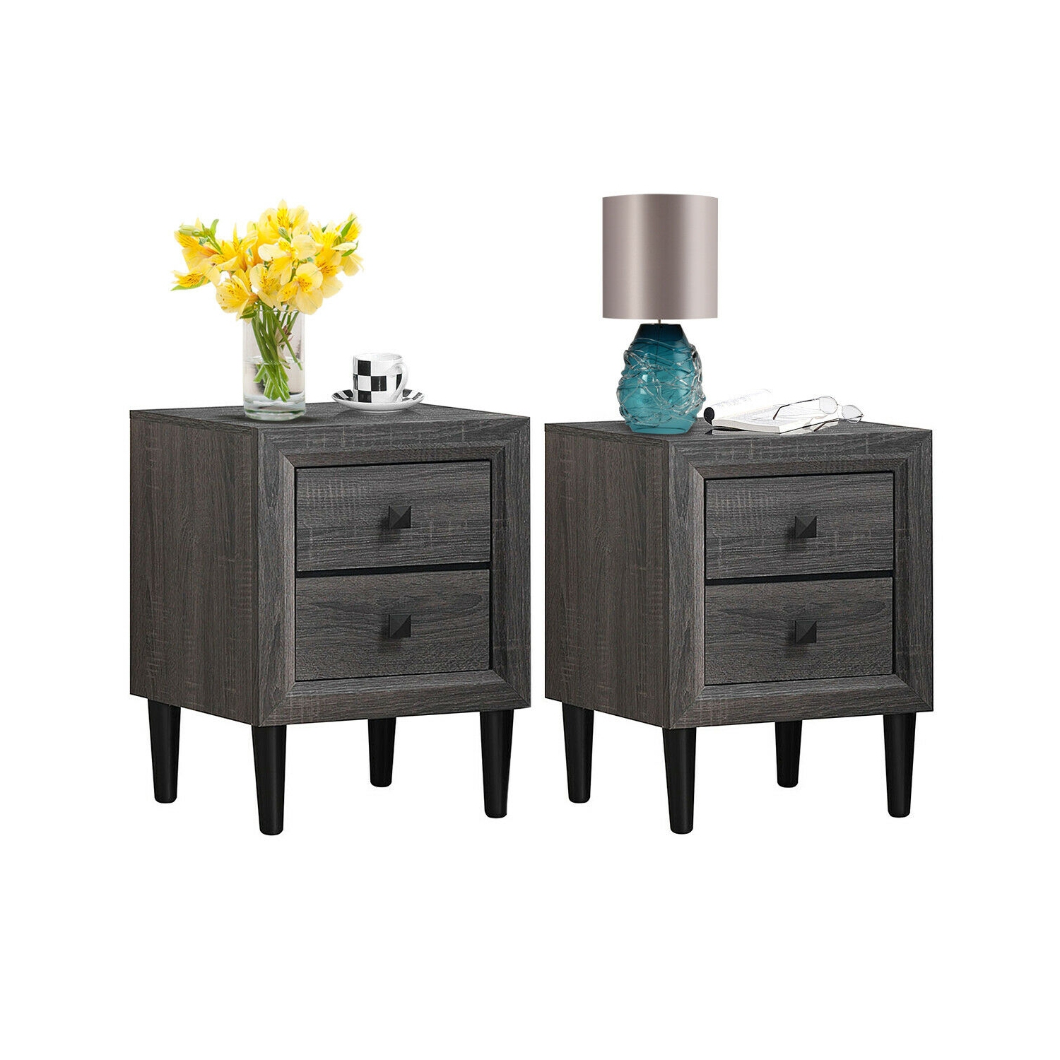 2PCS Nightstand W/2 Drawer Multipurpose