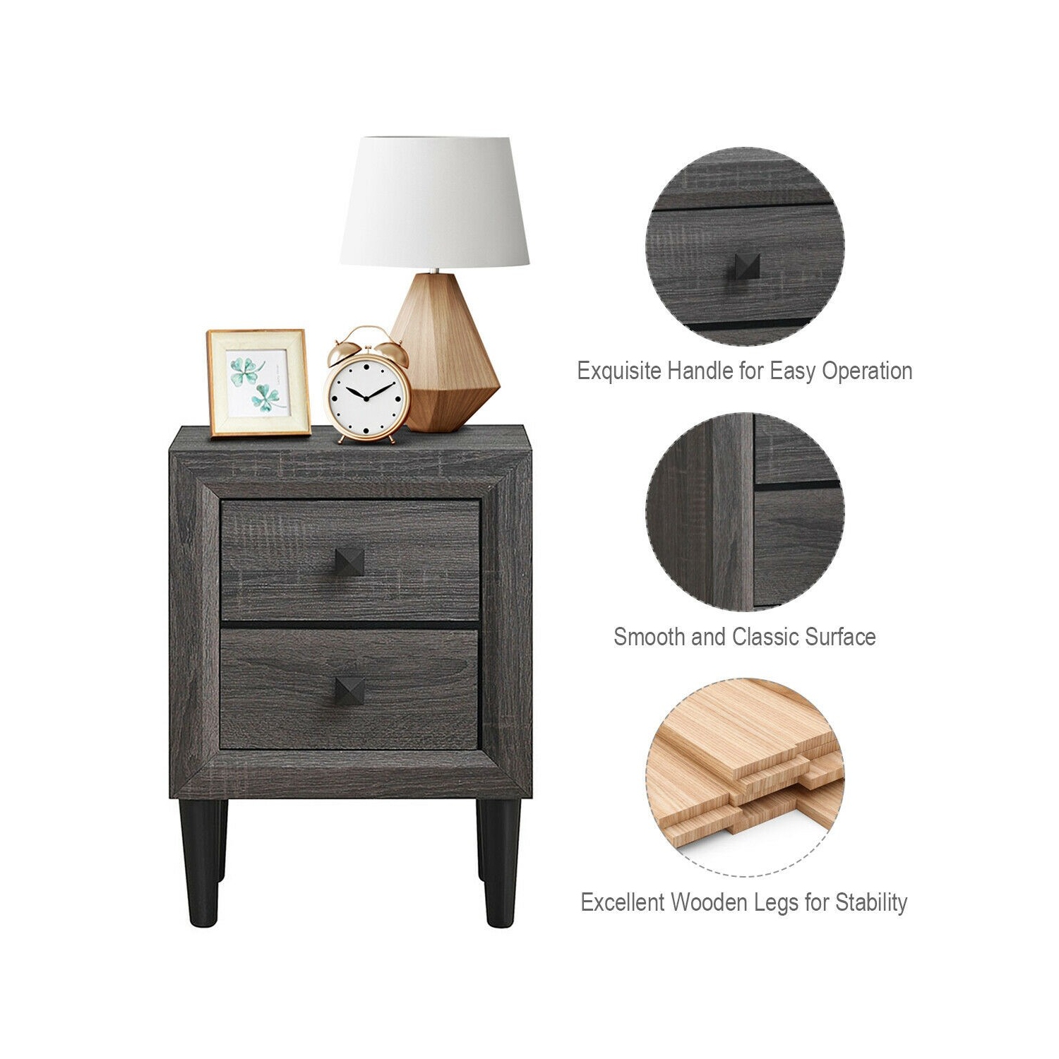 2PCS Nightstand W/2 Drawer Multipurpose