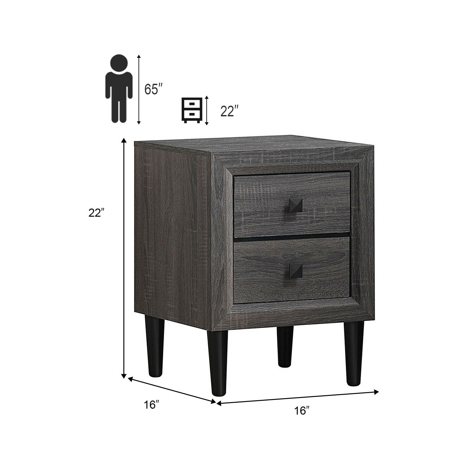 2PCS Nightstand W/2 Drawer Multipurpose