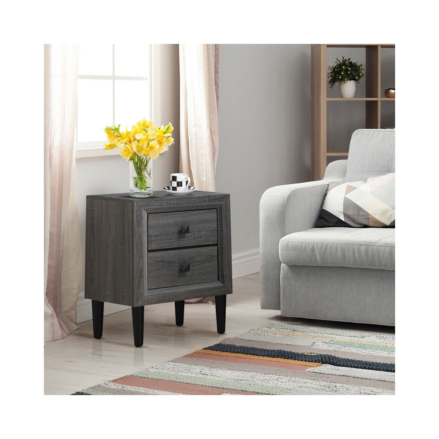 2PCS Nightstand W/2 Drawer Multipurpose