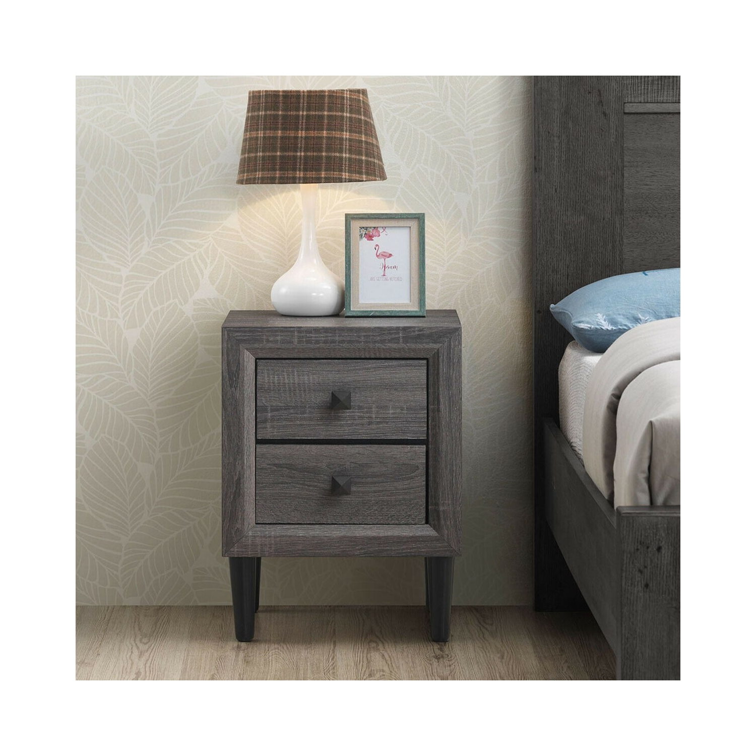 2PCS Nightstand W/2 Drawer Multipurpose