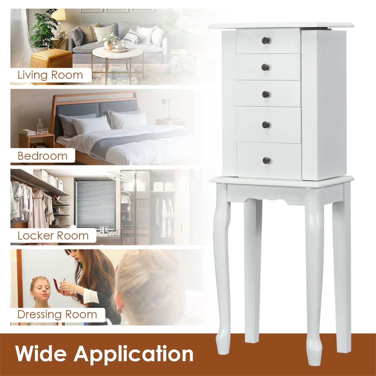 Armoire à bijoux debout avec miroir en 2 couleurs