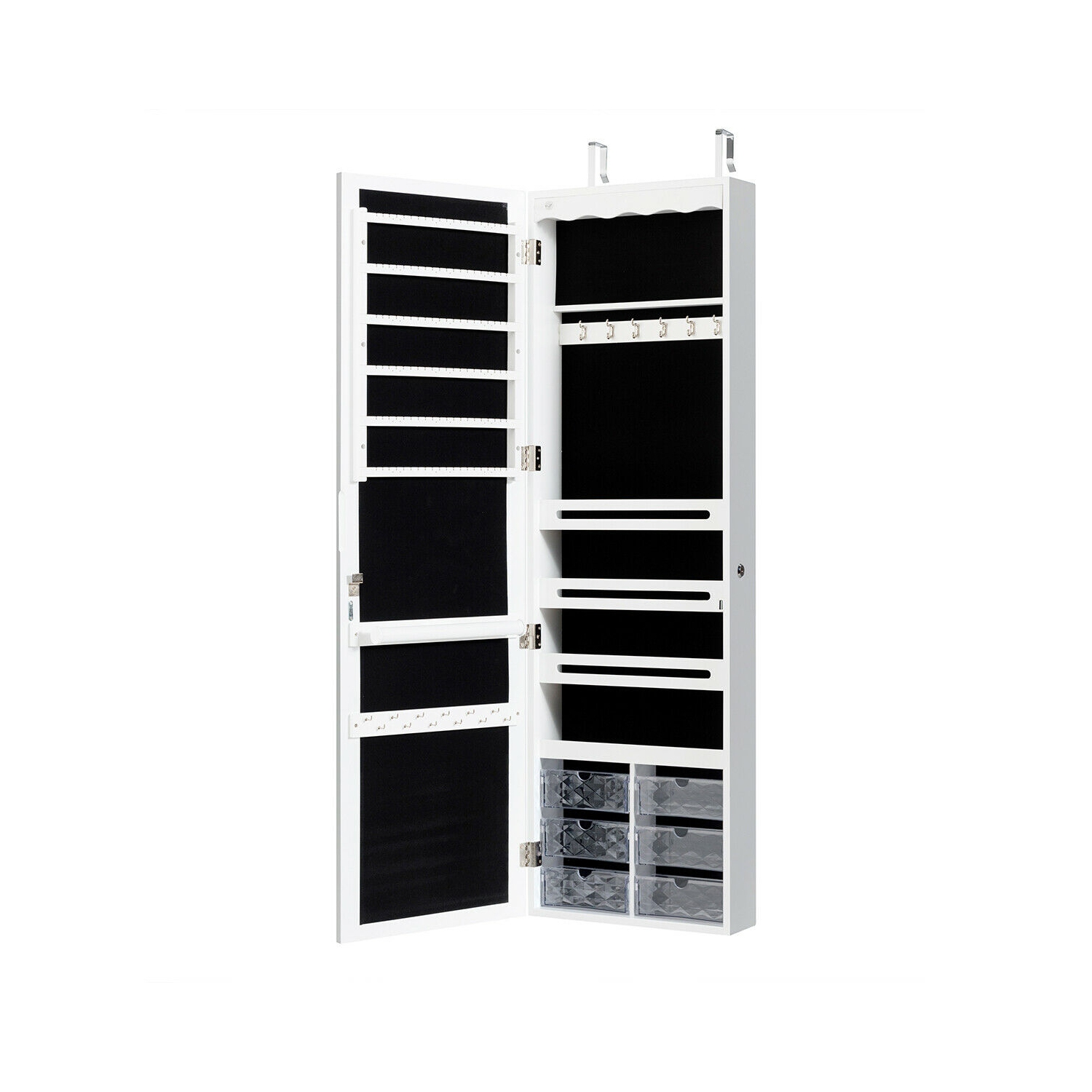 Armoire à bijoux LED avec 5 lumières et miroir mural ou de porte