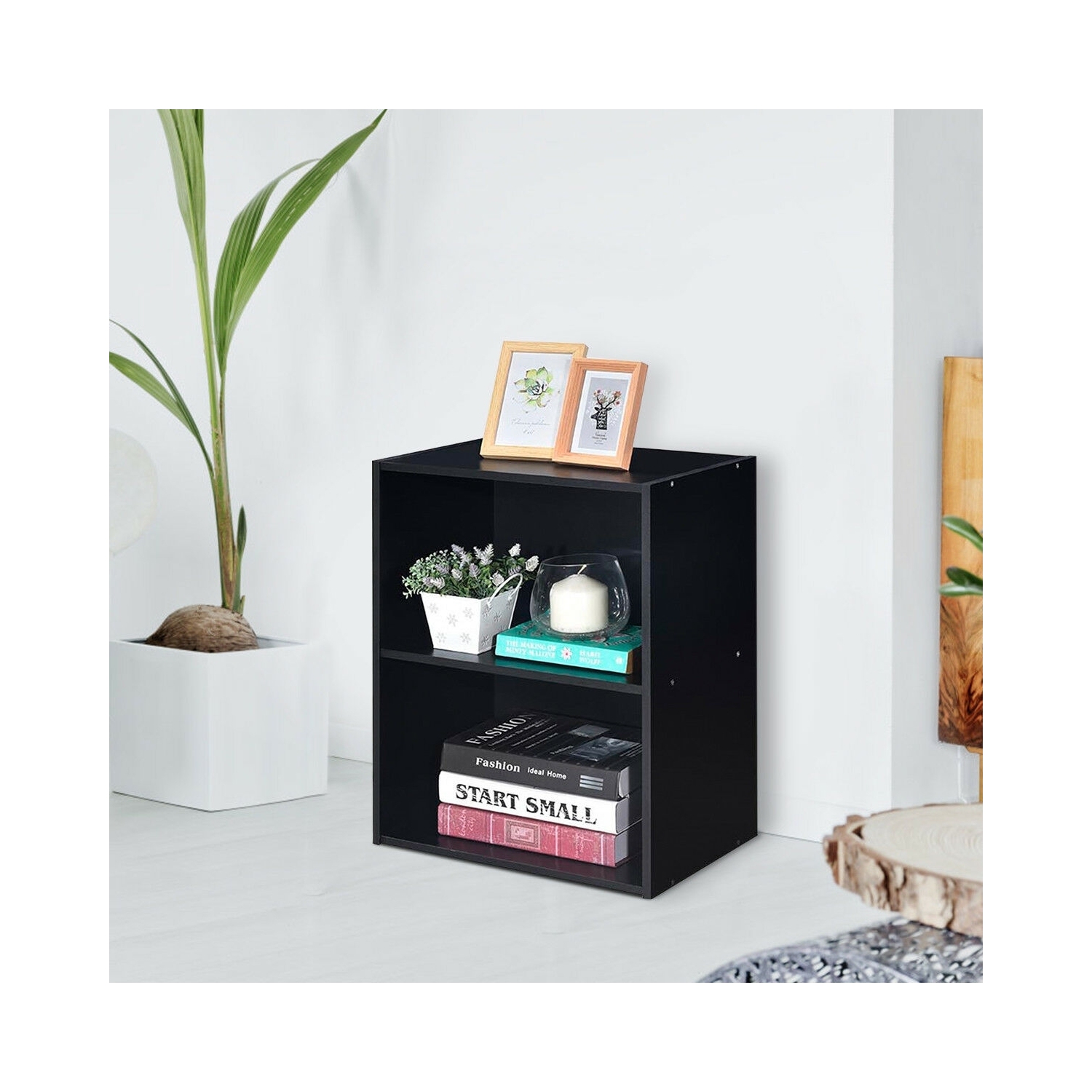 Armoire vitrée de meuble multifonction à 2 niveaux avec grande capacité de rangement - Noir