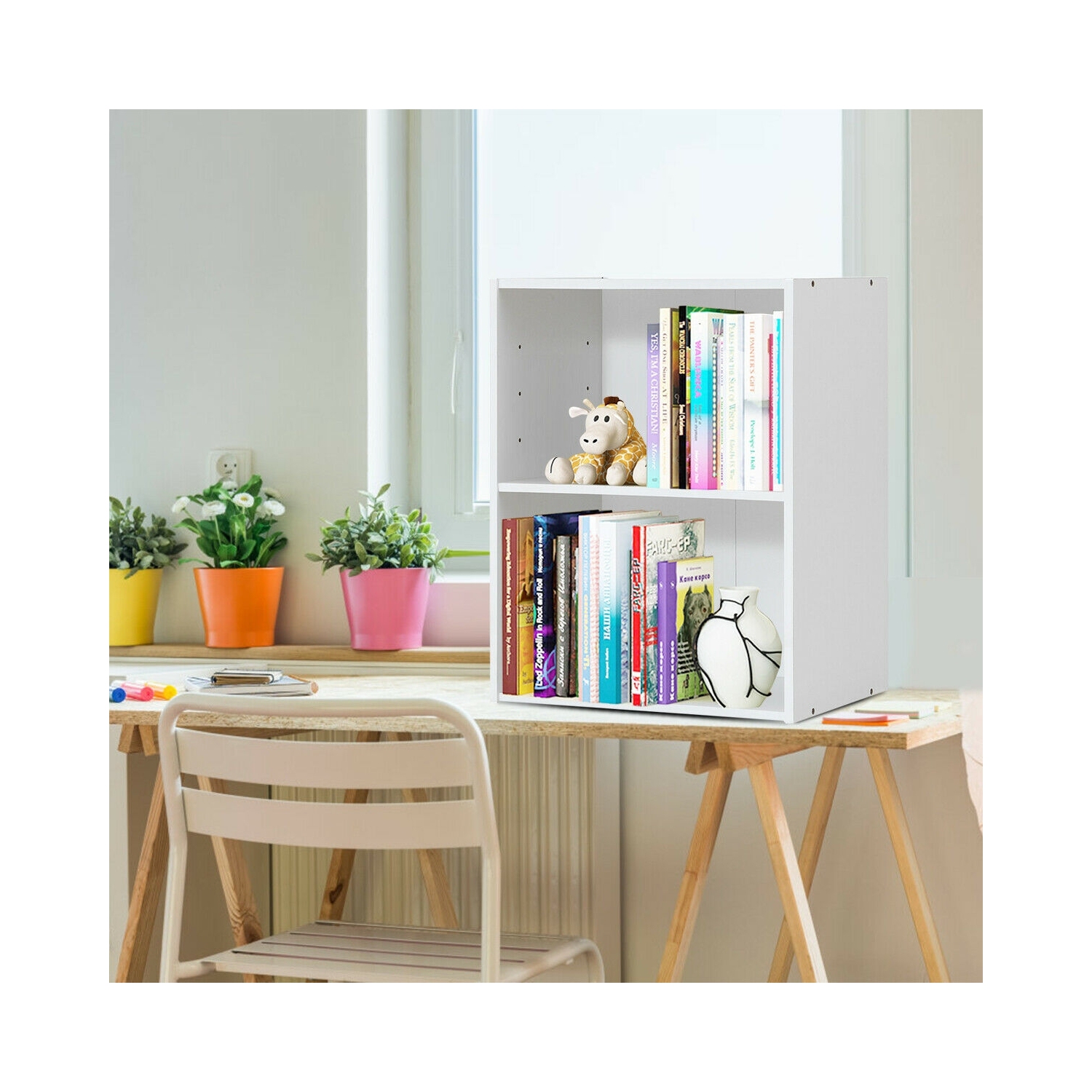 Armoire-présentoir multifonctionnelle de meubles à 2 niveaux avec grande capacité de rangement - Blanc