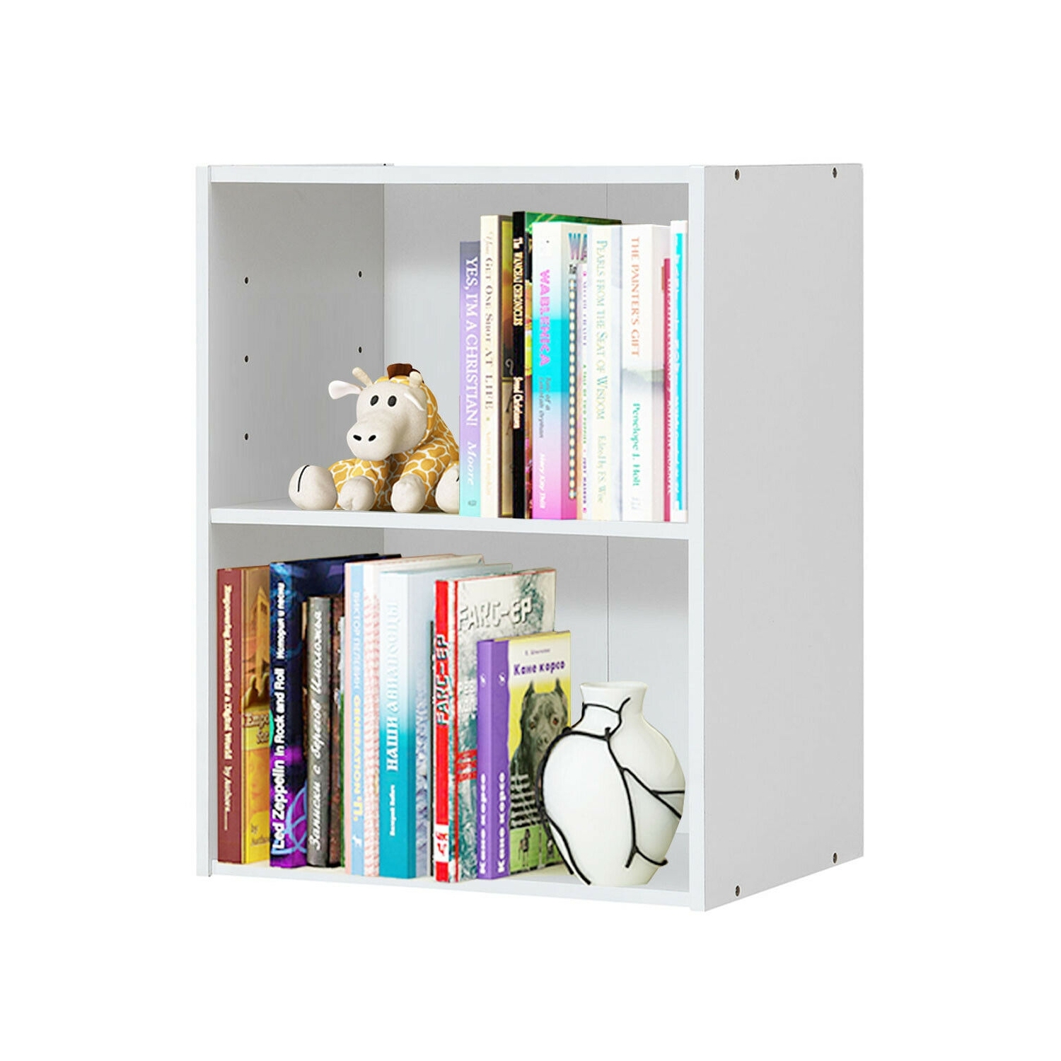 Armoire-présentoir multifonctionnelle de meubles à 2 niveaux avec grande capacité de rangement - Blanc