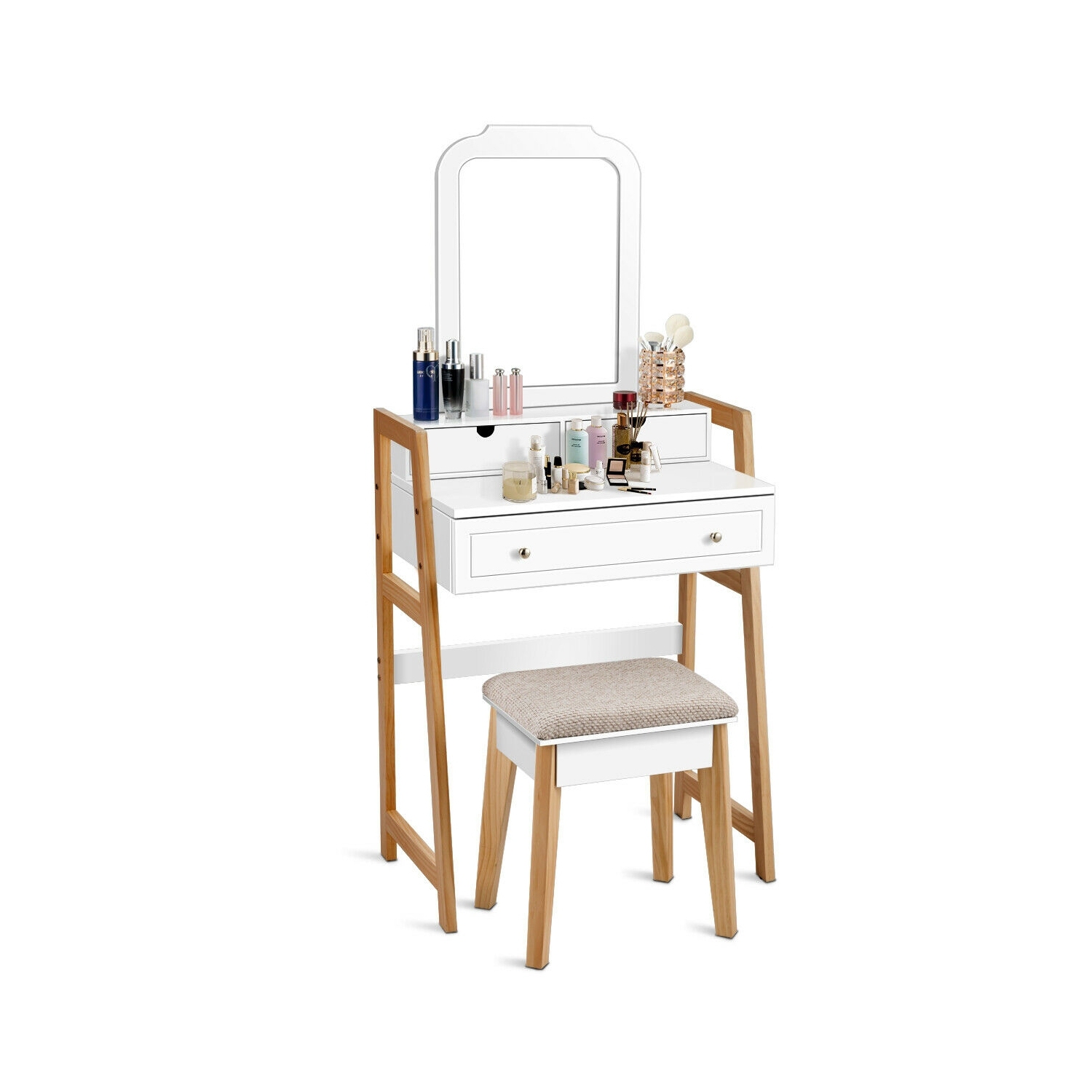 Makeup Vanity Table Dressing table and Cushioned Stool Set