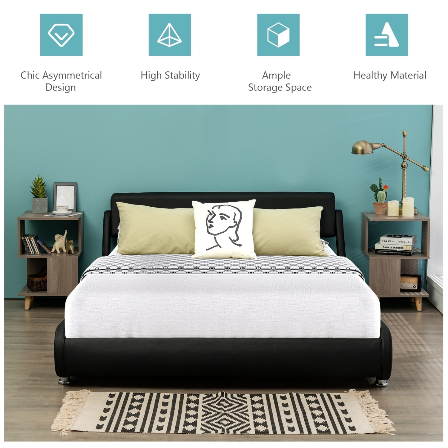 Set of 2 Modern Wooden Nightstands with Solid Wood Legs for Bedroom or Living Room