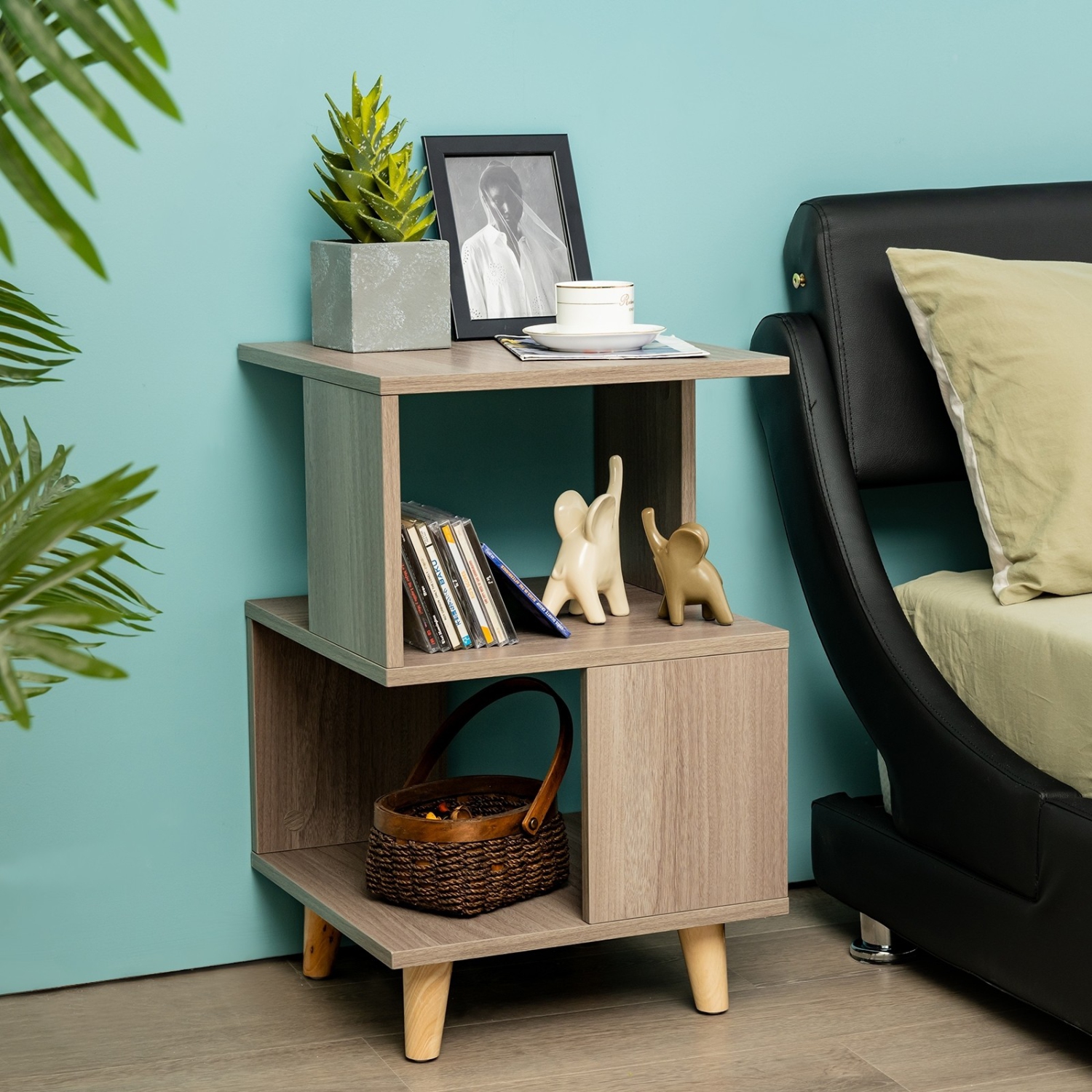 Set of 2 Modern Wooden Nightstands with Solid Wood Legs for Bedroom or Living Room