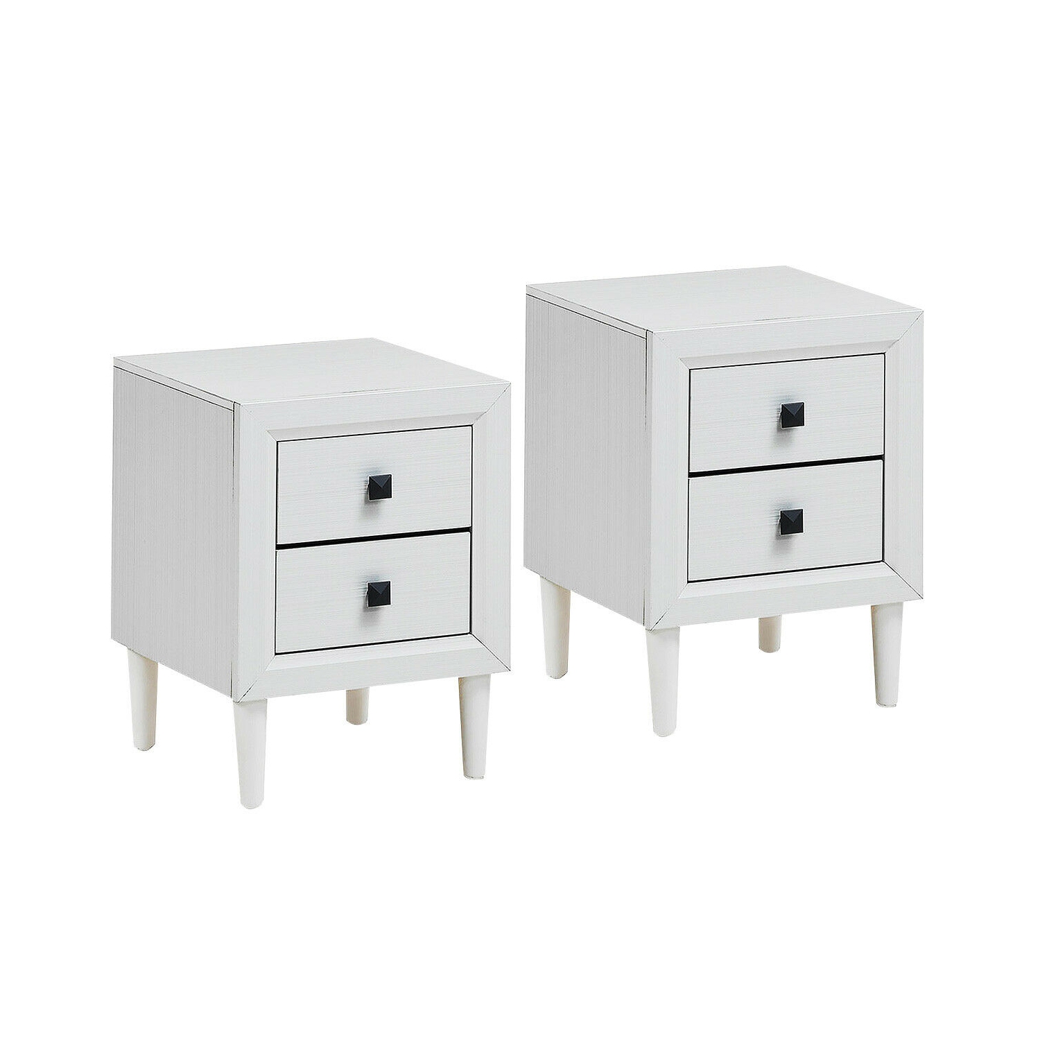 2Pcs Multipurpose Retro Nightstand with 2 Drawers-White
