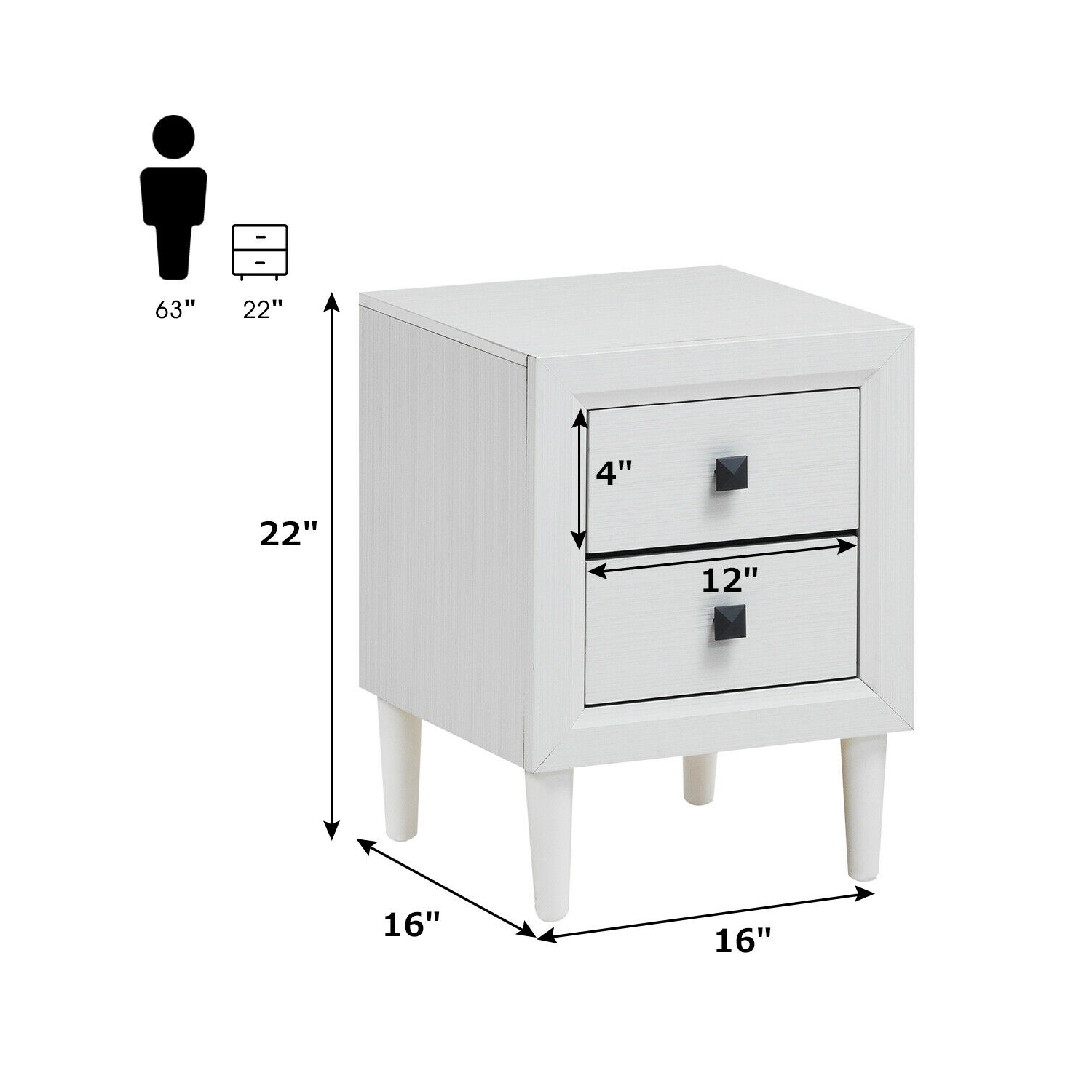 2Pcs Multipurpose Retro Nightstand with 2 Drawers-White
