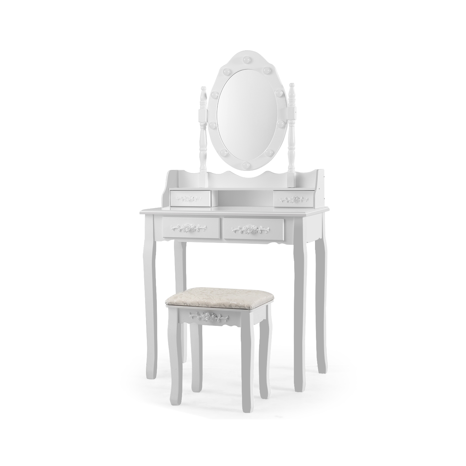 Vanity Table Set with Mirror and Soft Cushioned Stool-White