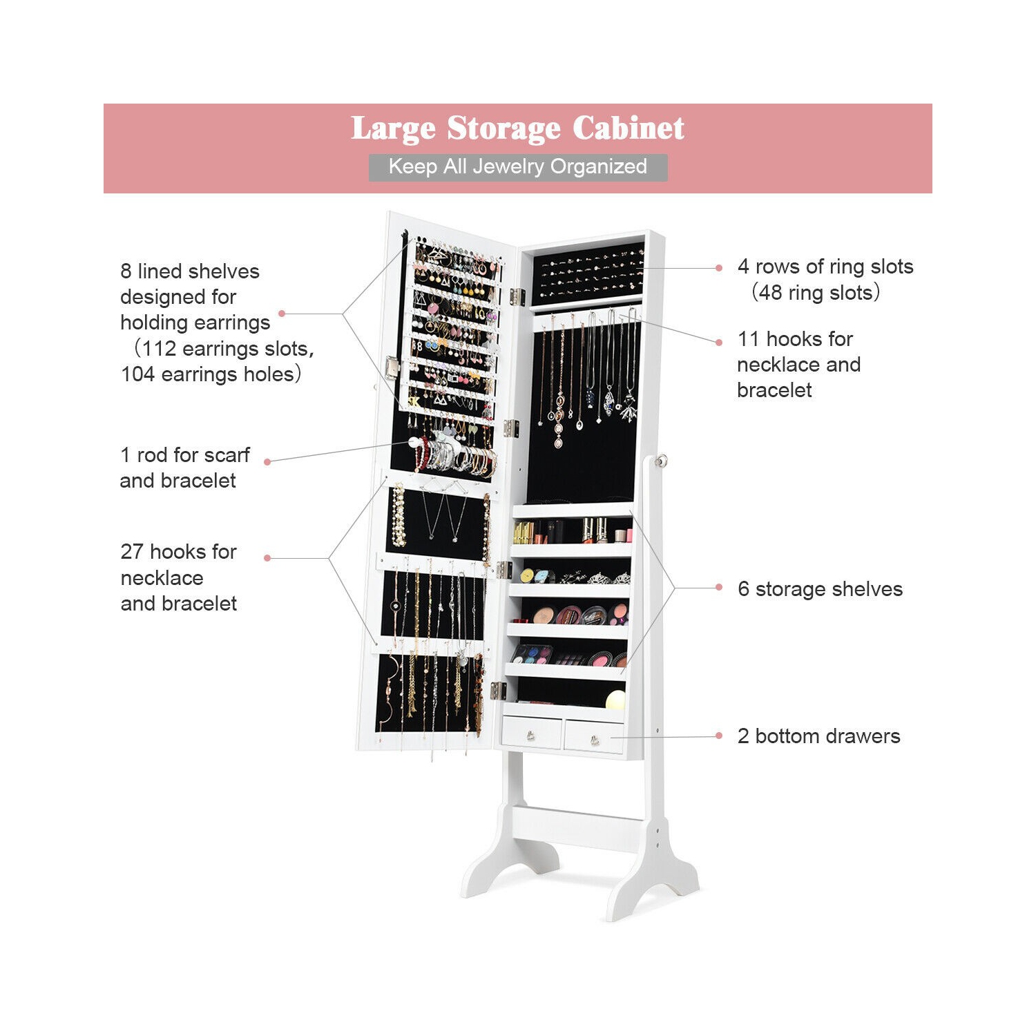 Armoire à bijoux verrouillable avec armoire de rangement