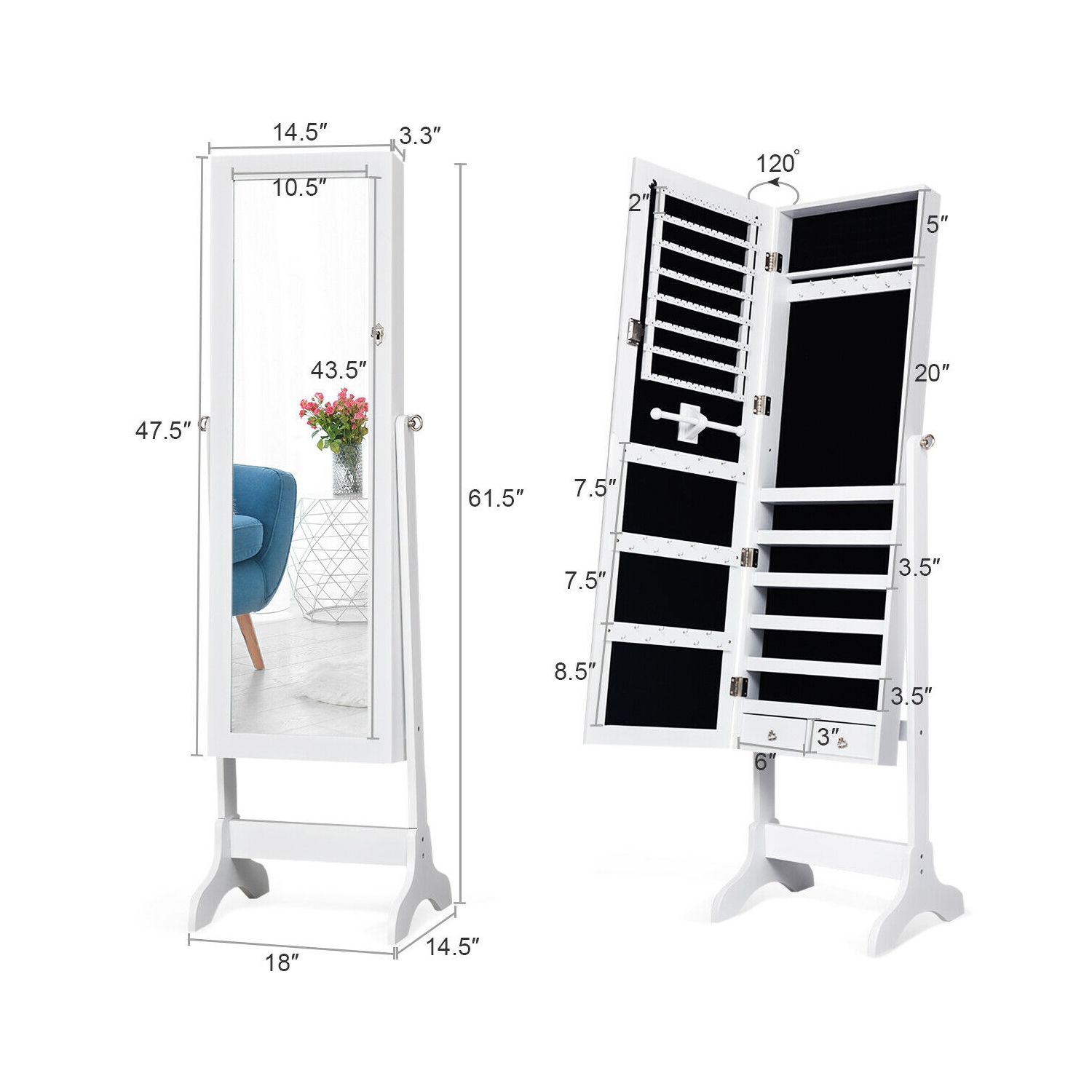 Armoire à bijoux verrouillable avec armoire de rangement