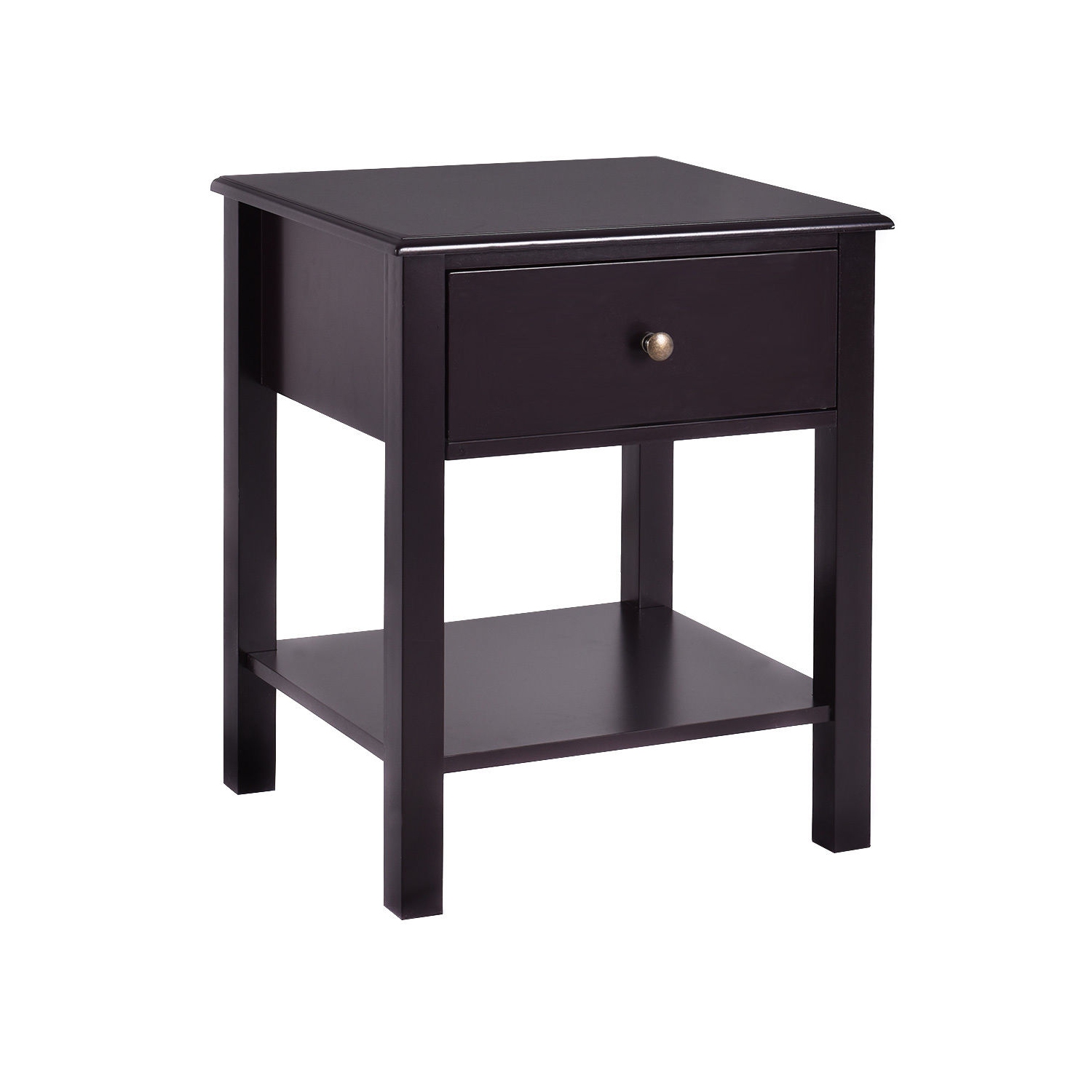 Wood End Table with Single Drawer and Storage Shelf – Nightstand with Minimalist Design