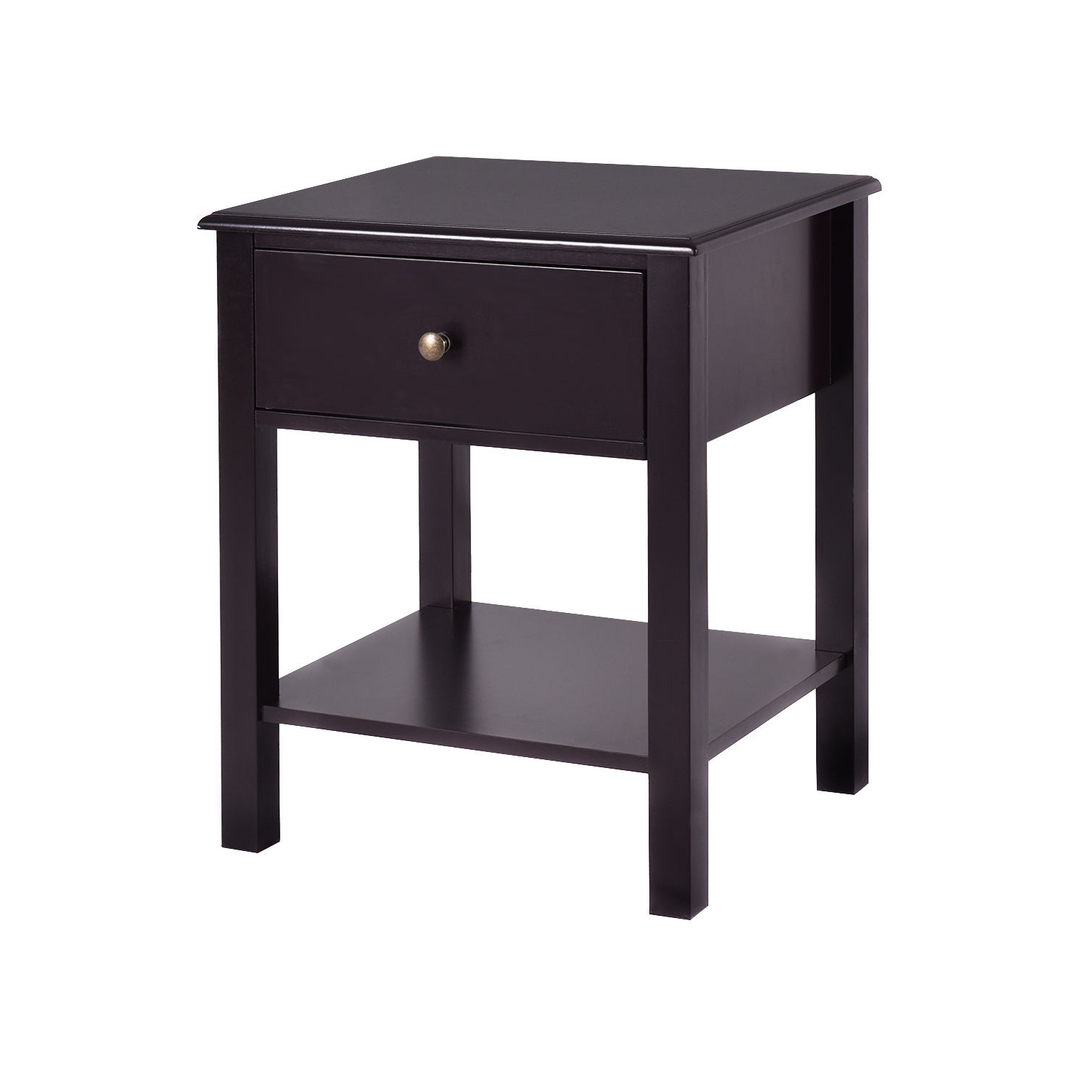Wood End Table with Single Drawer and Storage Shelf – Nightstand with Minimalist Design