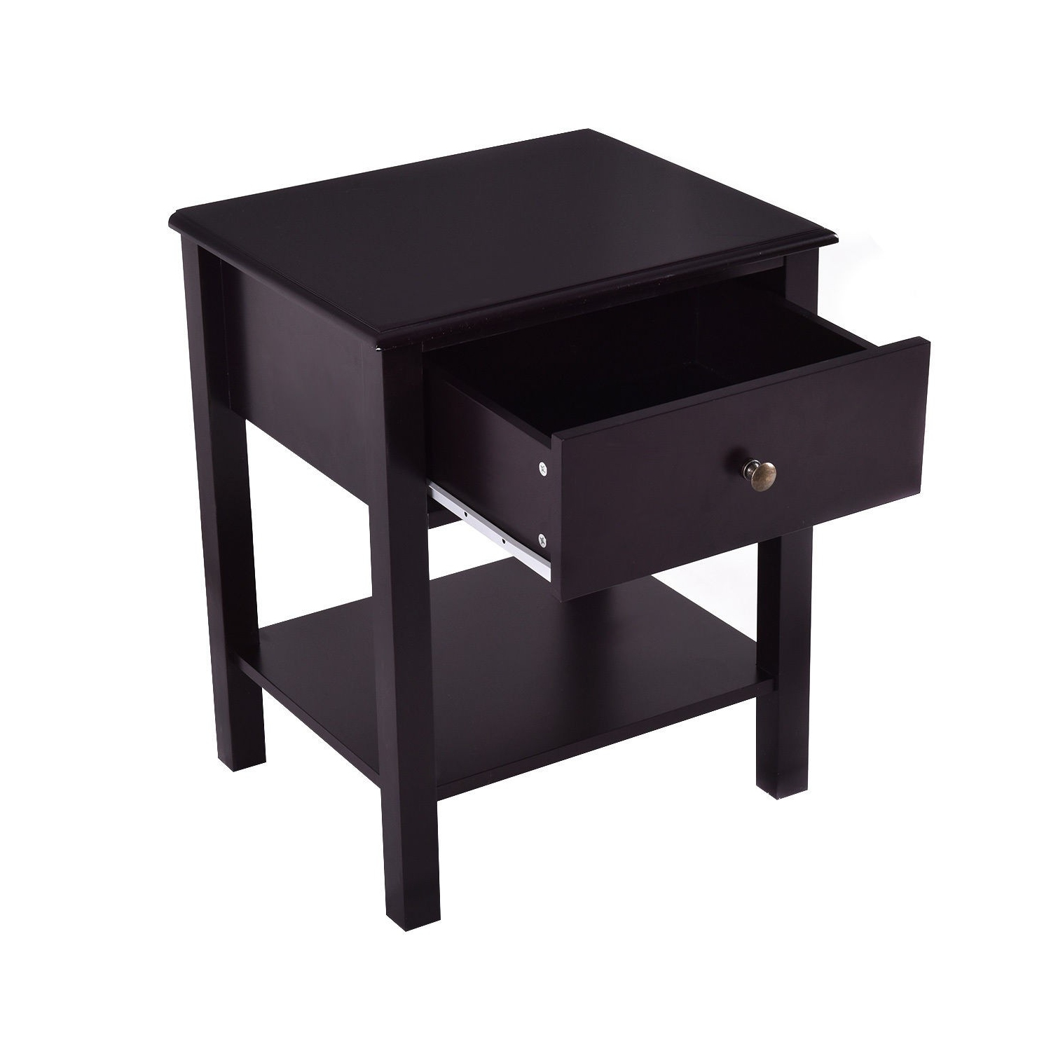 Wood End Table with Single Drawer and Storage Shelf – Nightstand with Minimalist Design