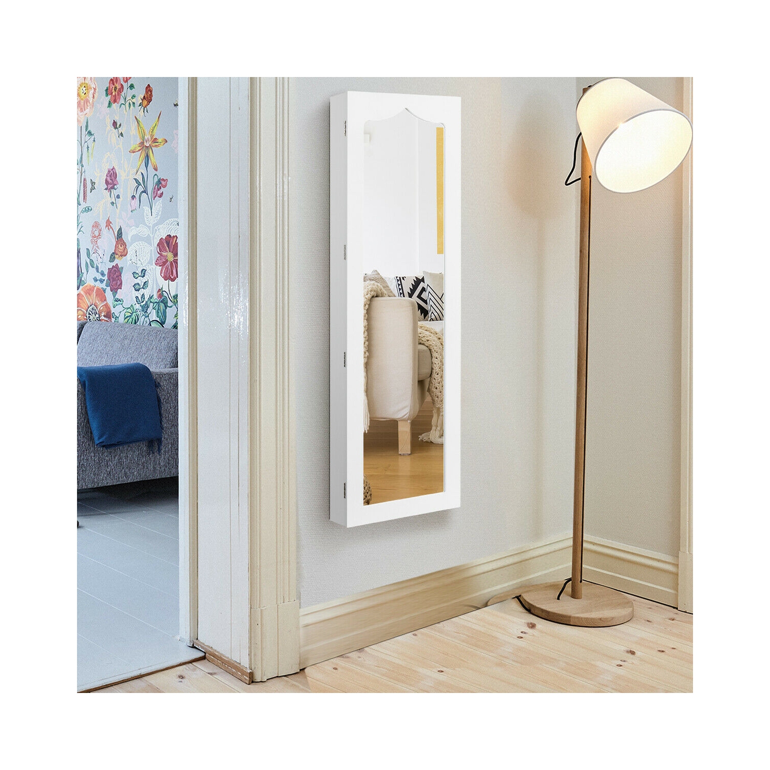 Armoire à bijoux murale verrouillable avec 5 LED et 6 tiroirs