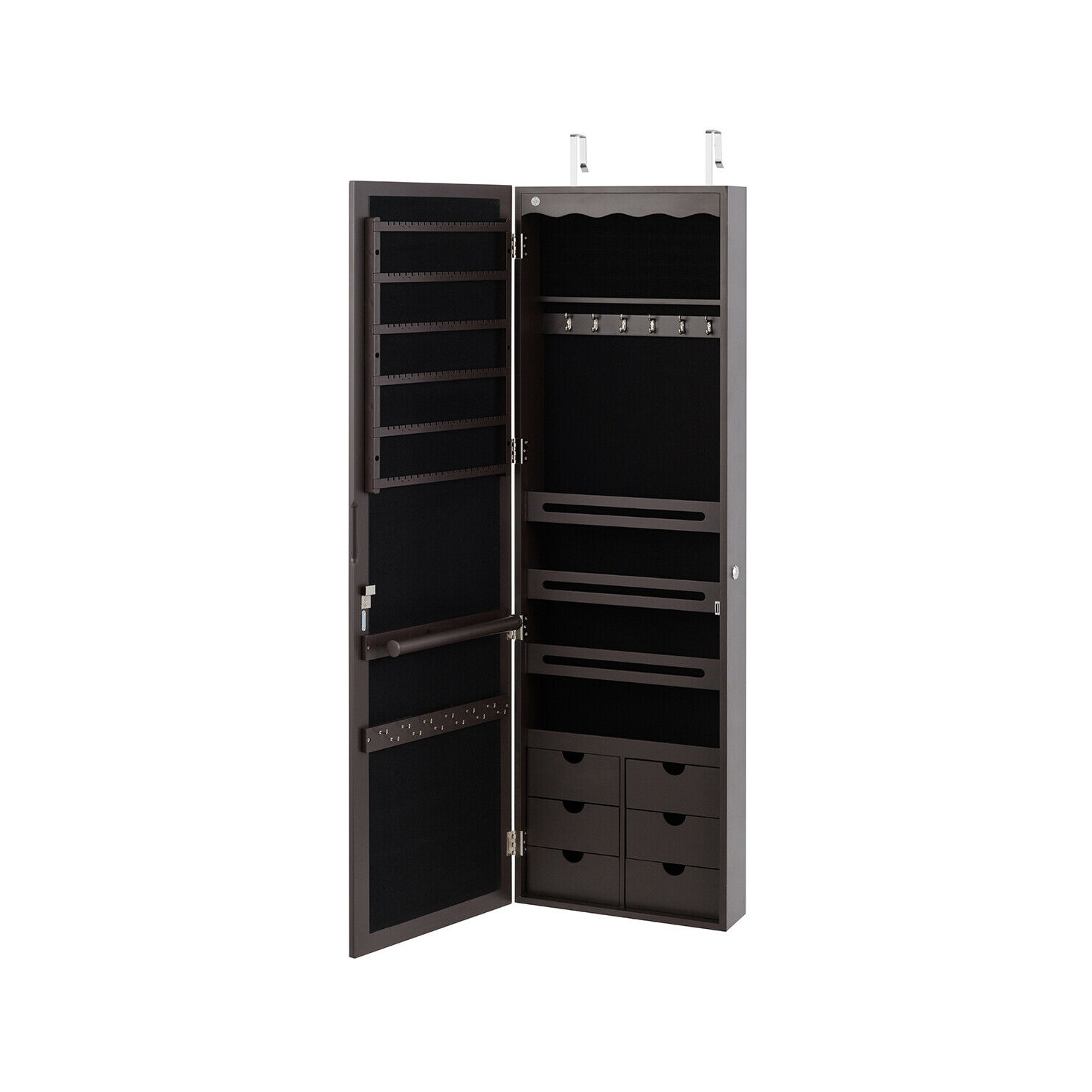 Armoire à bijoux murale verrouillable avec 5 LED et 6 tiroirs