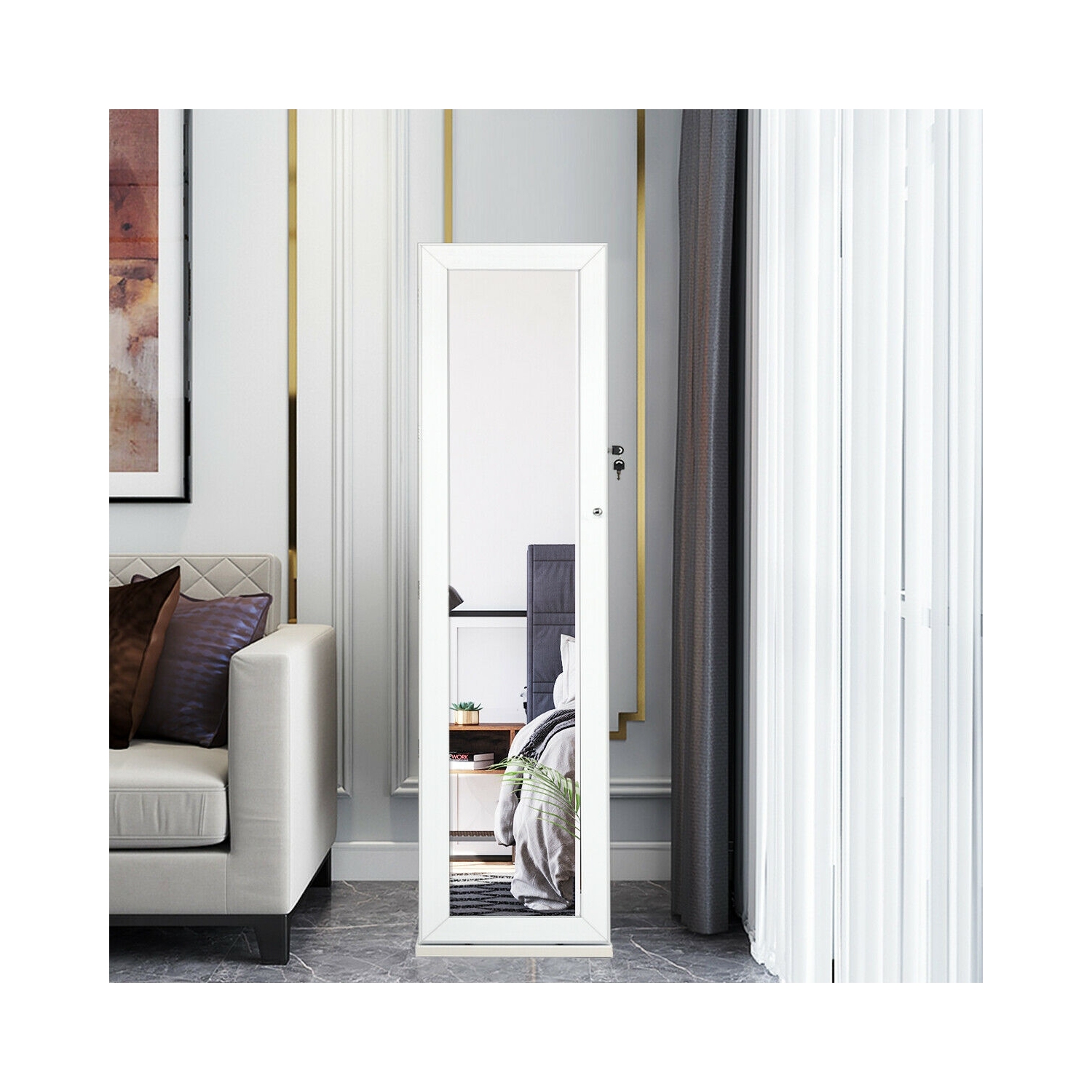 Armoire à bijoux debout verrouillable avec miroir pour une vue pleine longueur