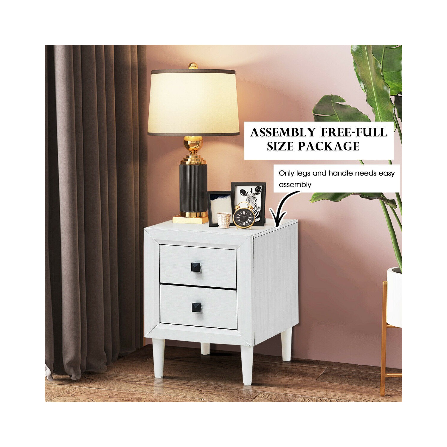 Multipurpose Retro Bedside Nightstand with 2 Drawers