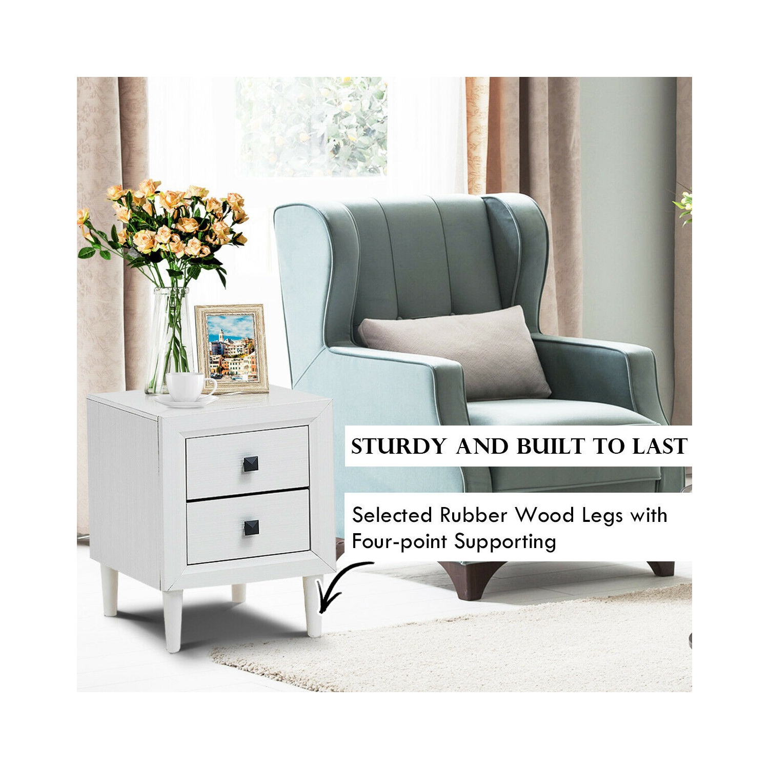 Multipurpose Retro Bedside Nightstand with 2 Drawers