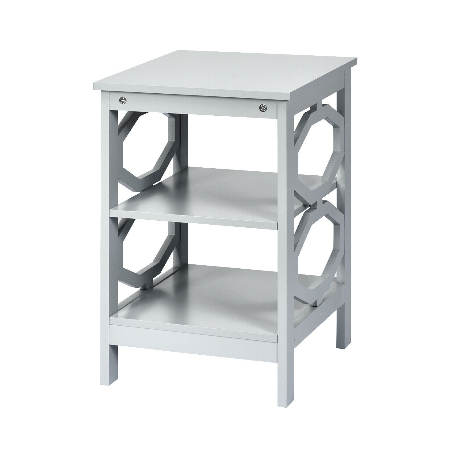 3-tier Nightstand Sofa Side End Accent Table-Gray