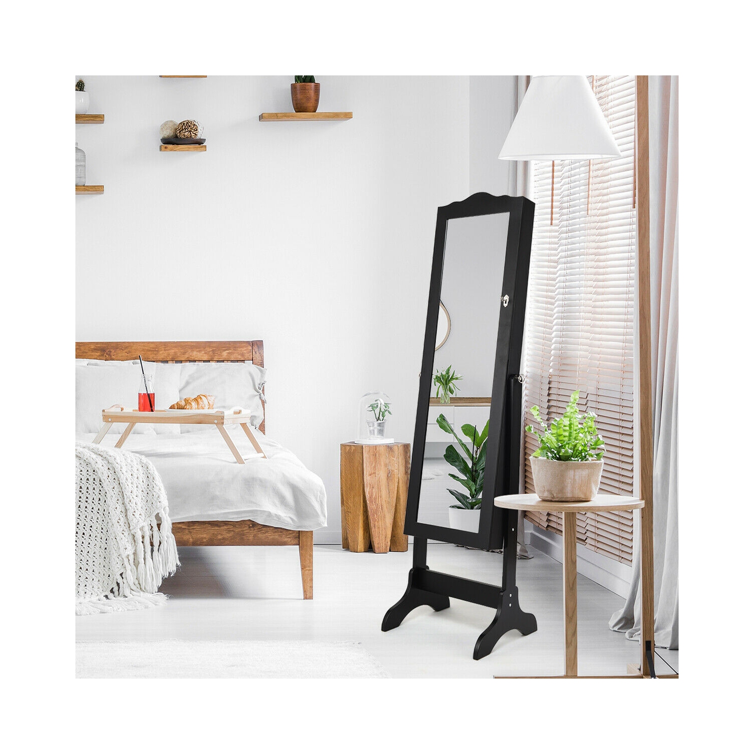 Armoire à bijoux verrouillable avec miroir - Boîte de rangement - Noir