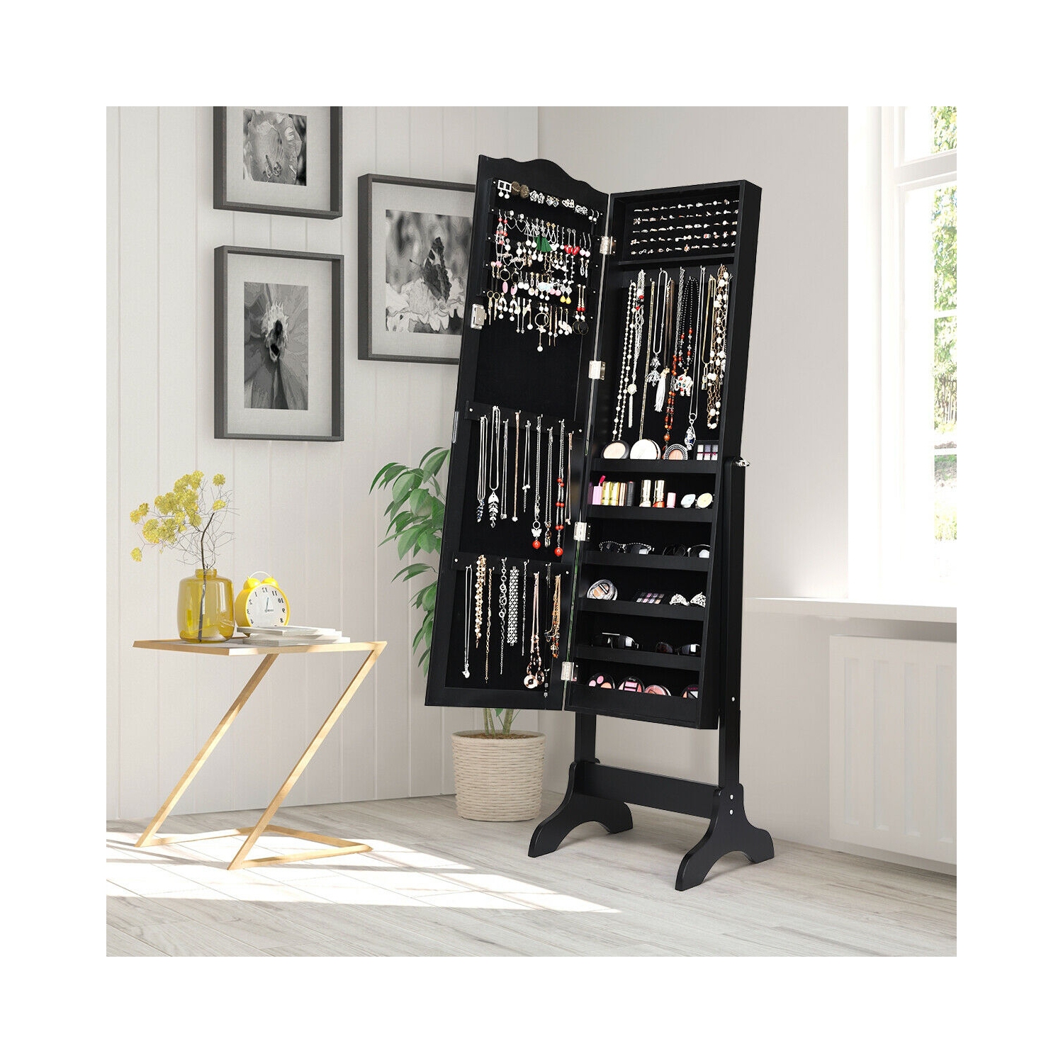 Armoire à bijoux verrouillable avec miroir - Boîte de rangement - Noir