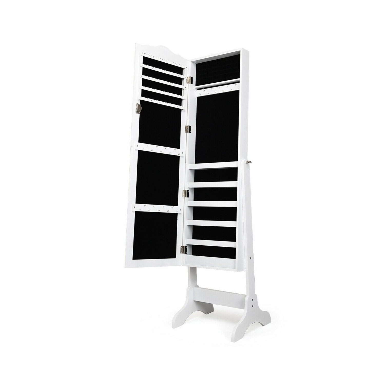 Mirrored Lockable Jewelry Cabinet Armoire Organizer Storage Box-White