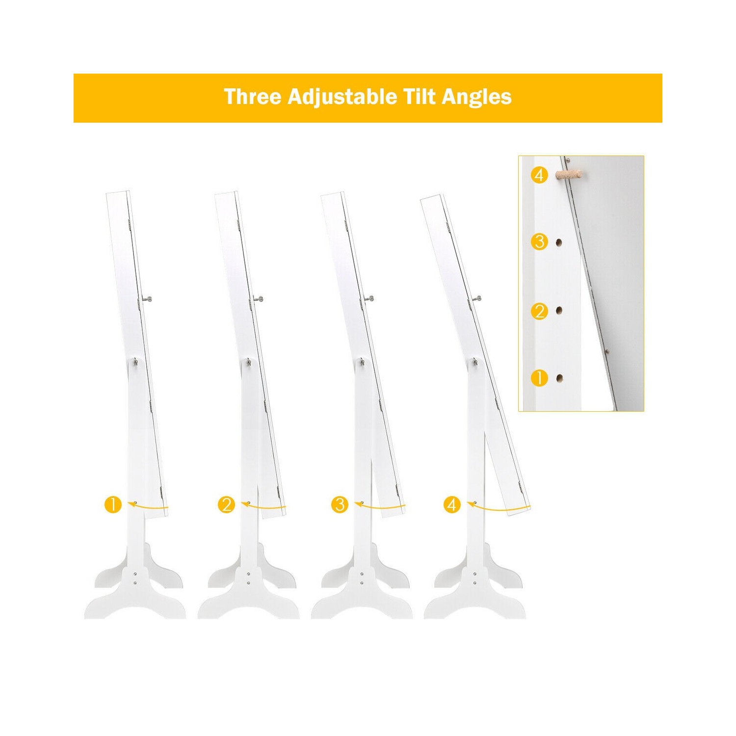 Mirrored Lockable Jewelry Cabinet Armoire Organizer Storage Box-White