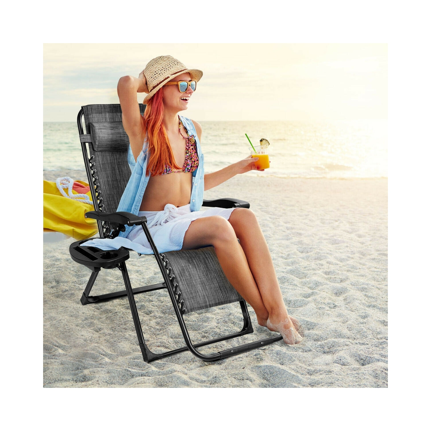 Oversize Lounge Chair with Cup Holder of Heavy Duty for outdoor-Gray