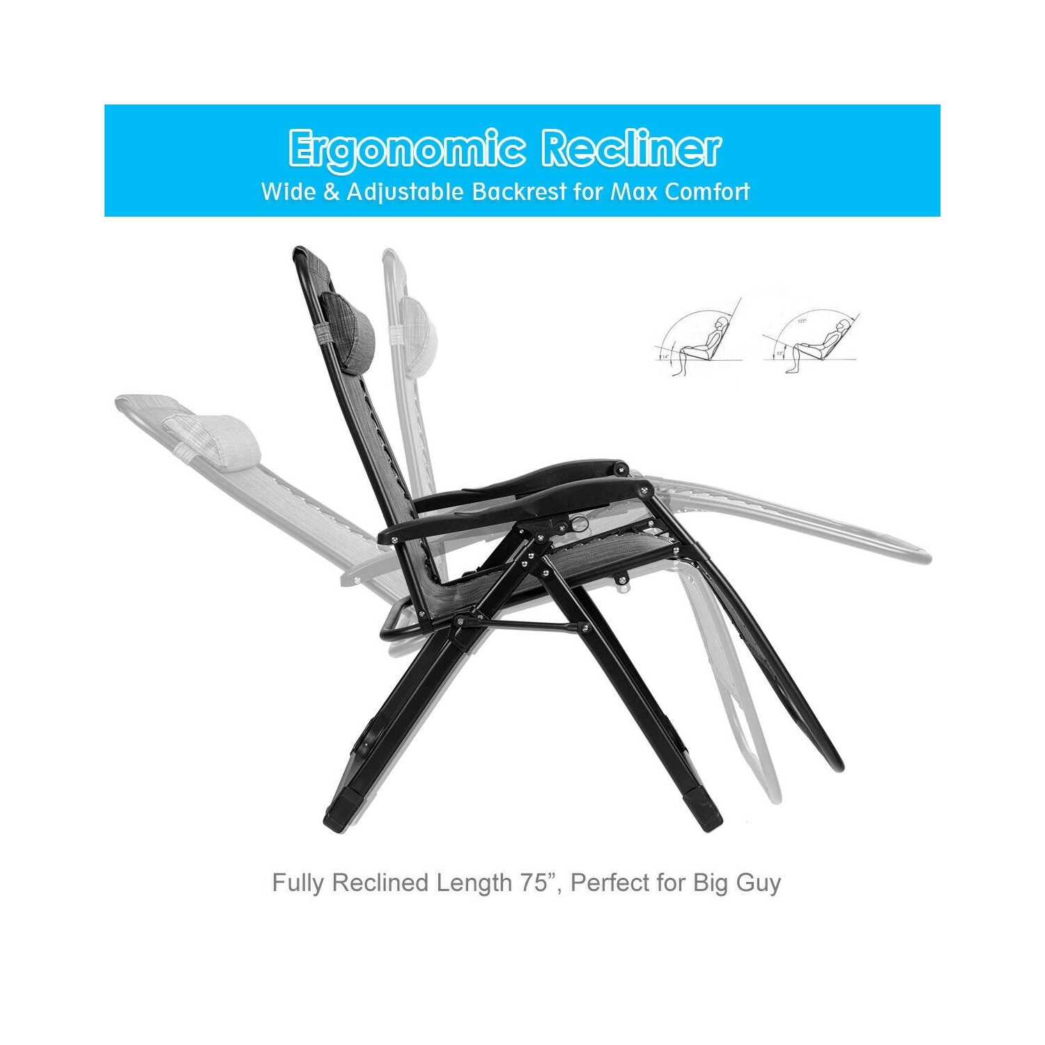 Oversize Lounge Chair with Cup Holder of Heavy Duty for outdoor-Gray