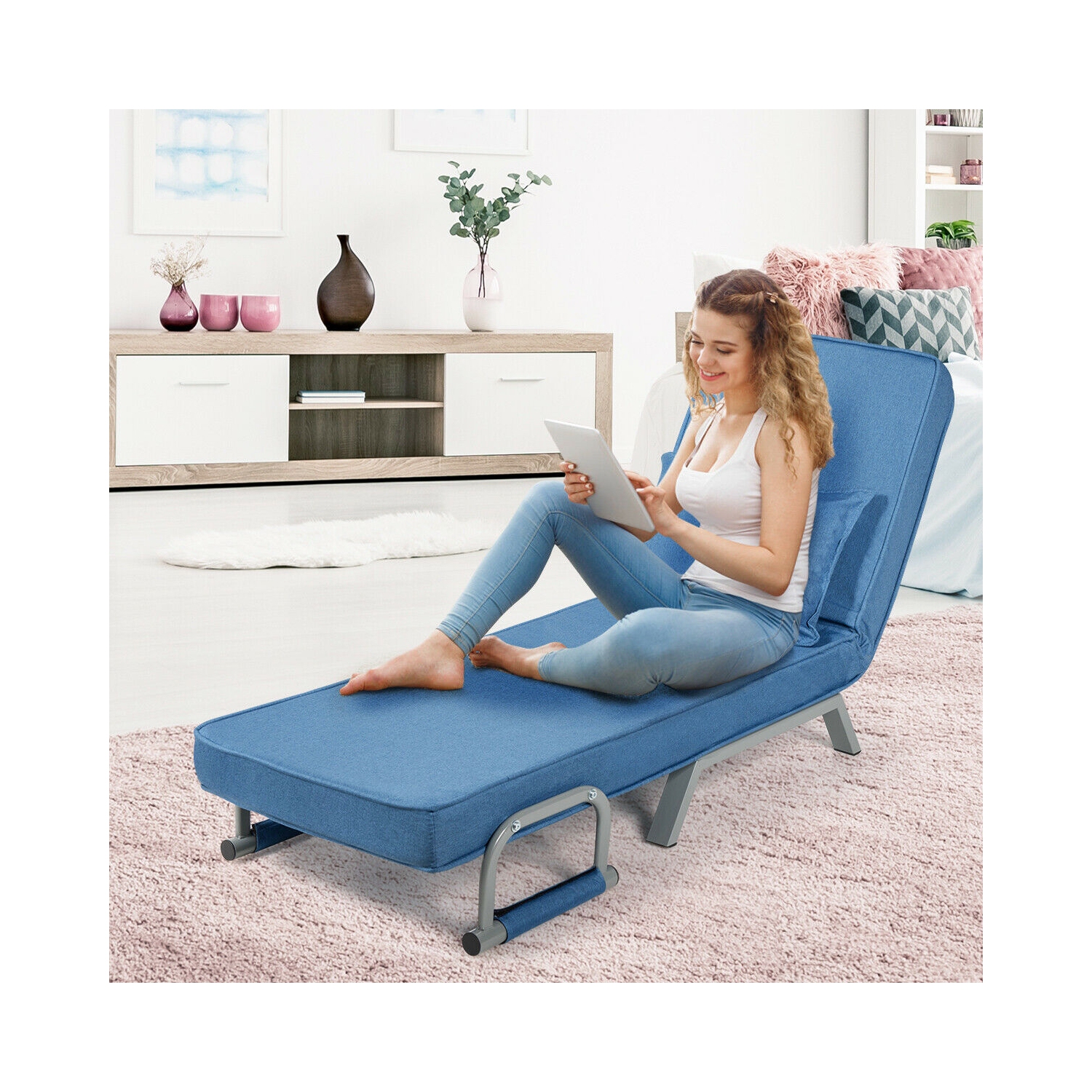 5-Position Folding Convertible Sleeper Armchair Lounge Couch with Pillow