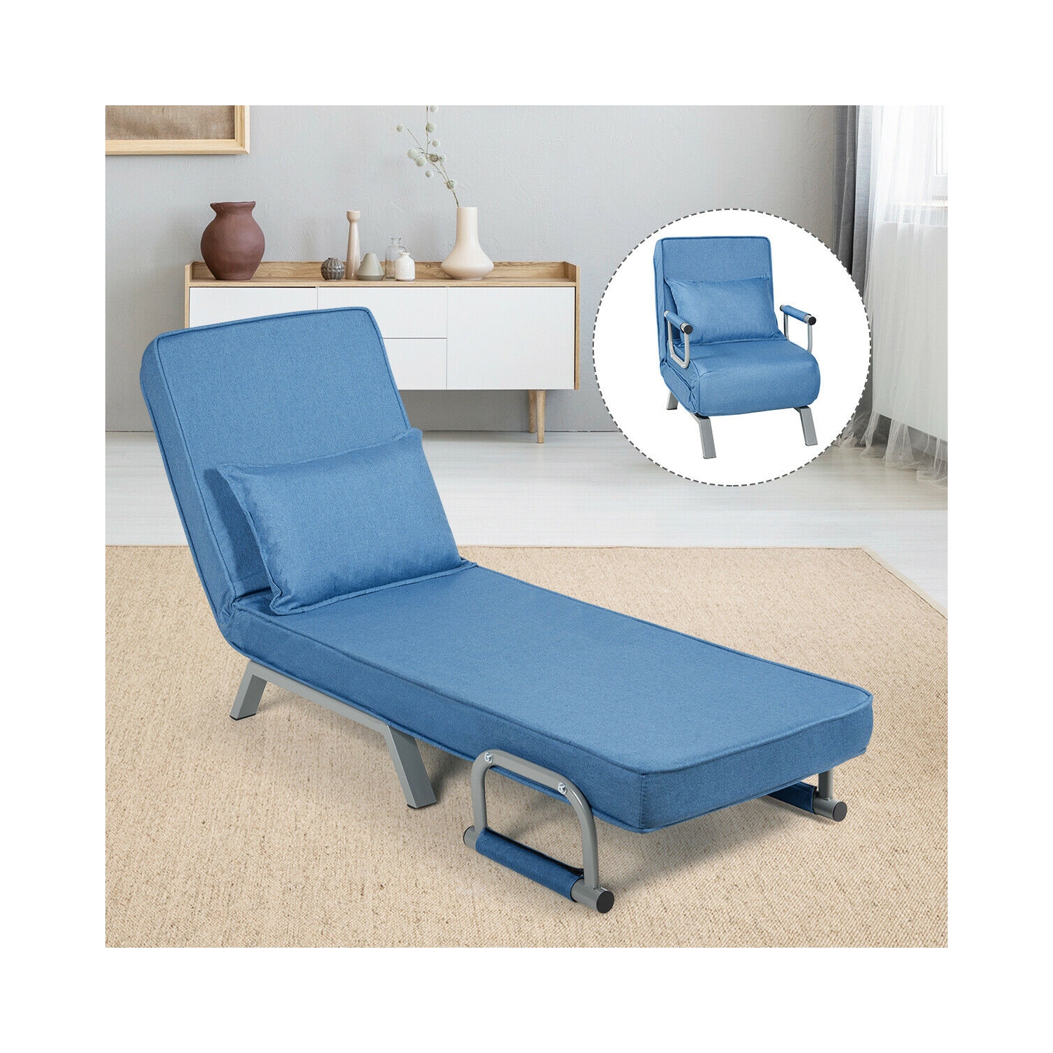 5-Position Folding Convertible Sleeper Armchair Lounge Couch with Pillow