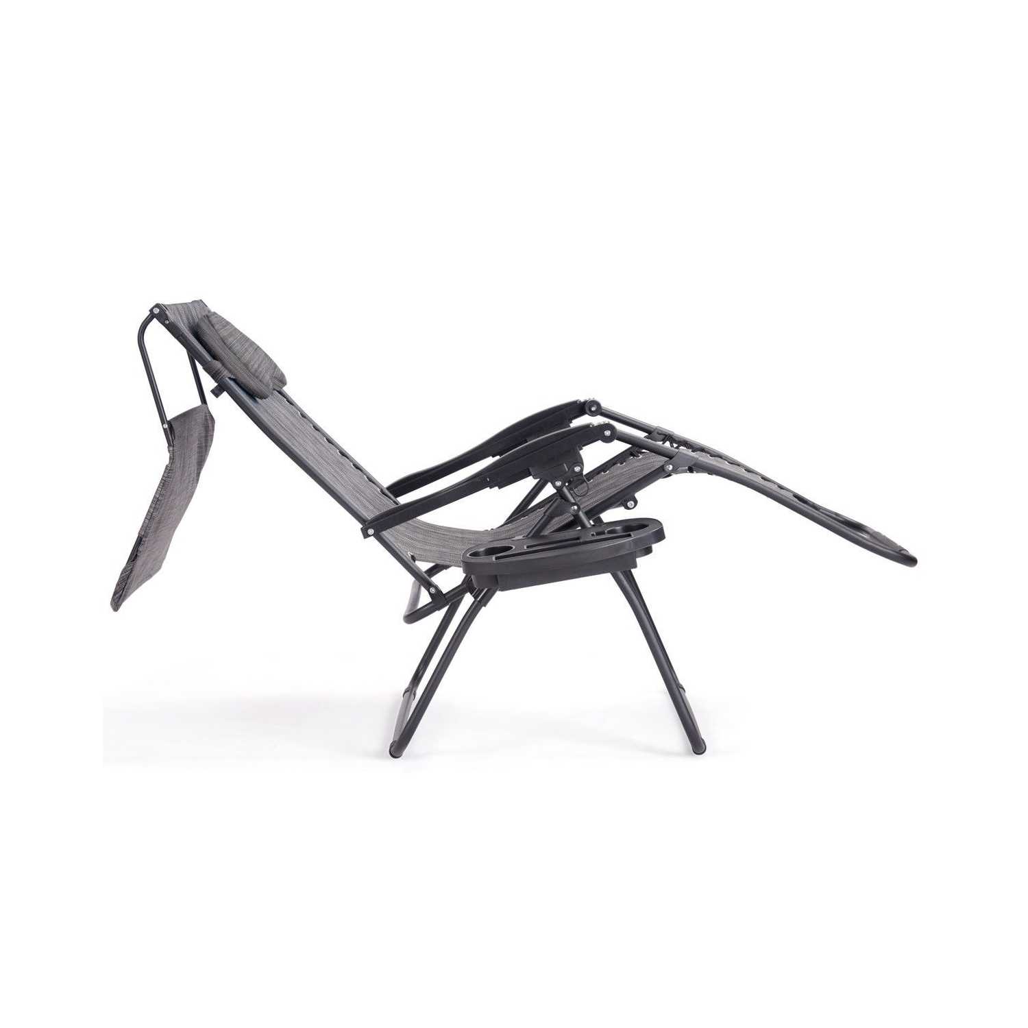 Folding Recliner Lounge Chair w/ Shade Canopy Cup Holder-Gray