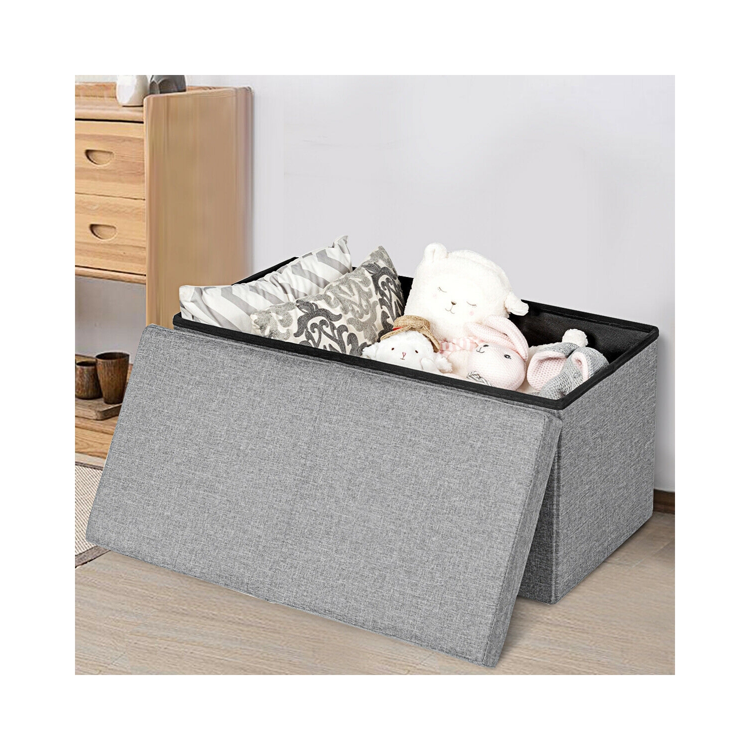 30" Folding Storage Ottoman with Lift Top-Light Gray