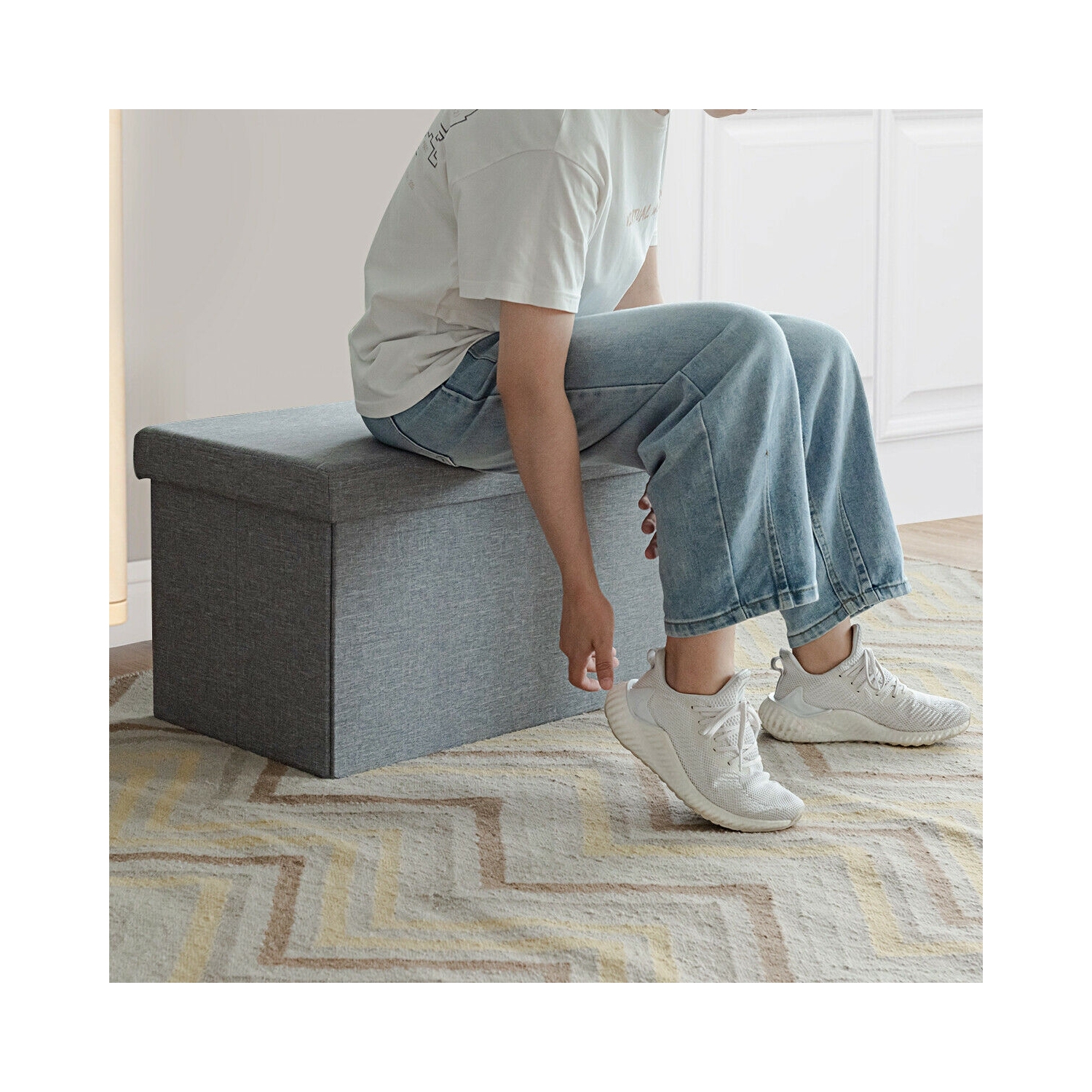 30" Folding Storage Ottoman with Lift Top-Light Gray