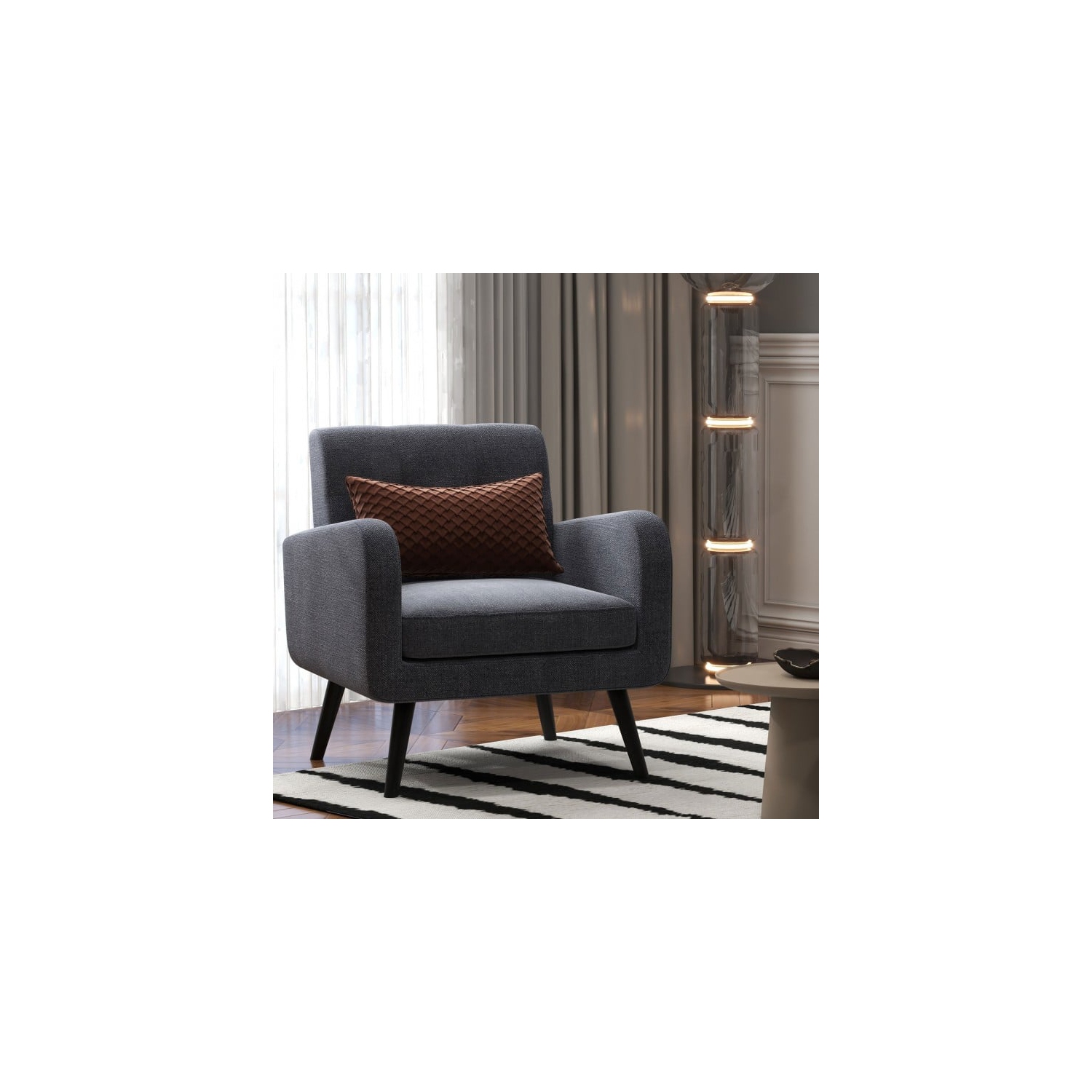 Modern Upholstered Comfy Accent Chair with Rubber Wood Legs