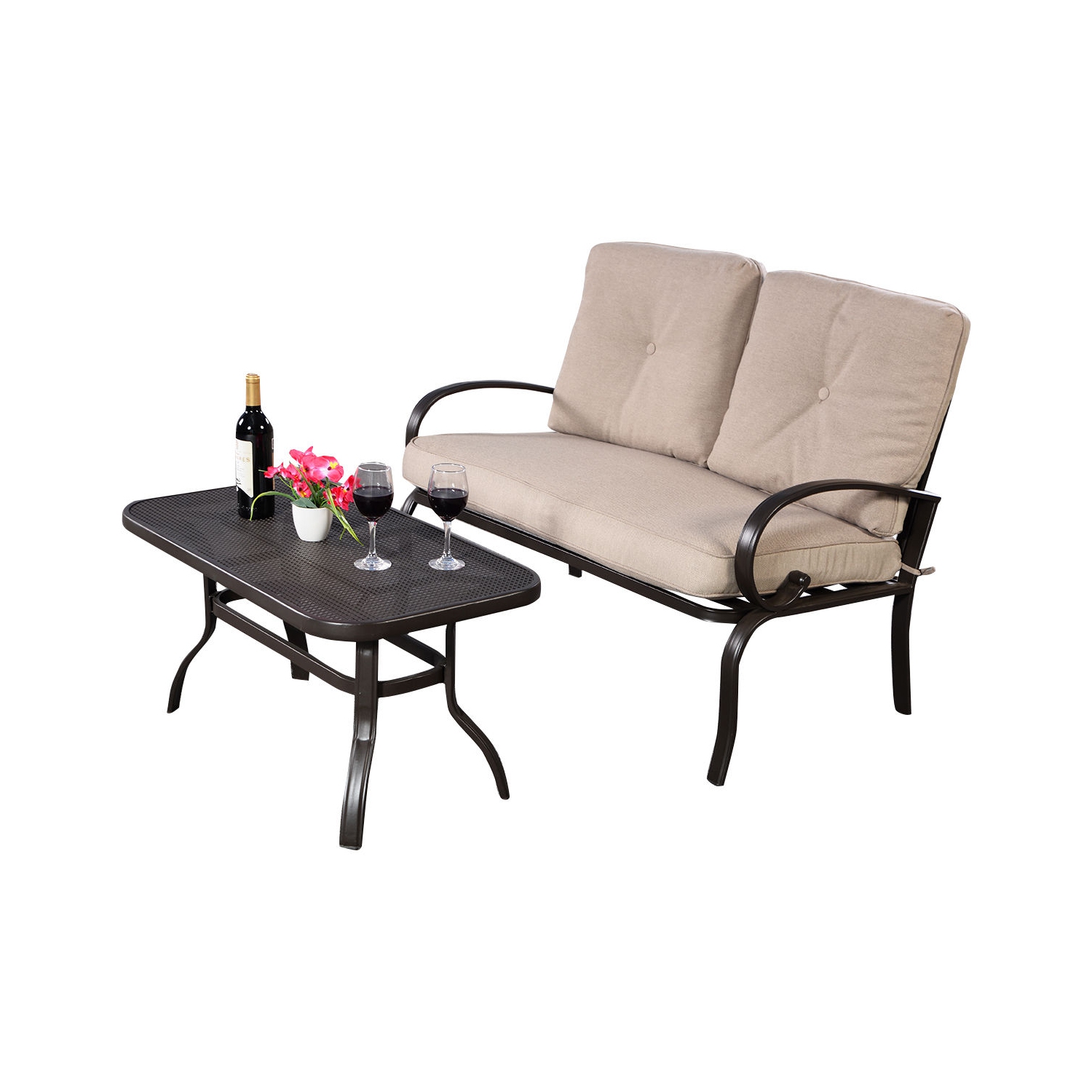 2-Piece Patio Furniture Set – Outdoor Cushioned Seats with Coffee Table for Garden or Balcony