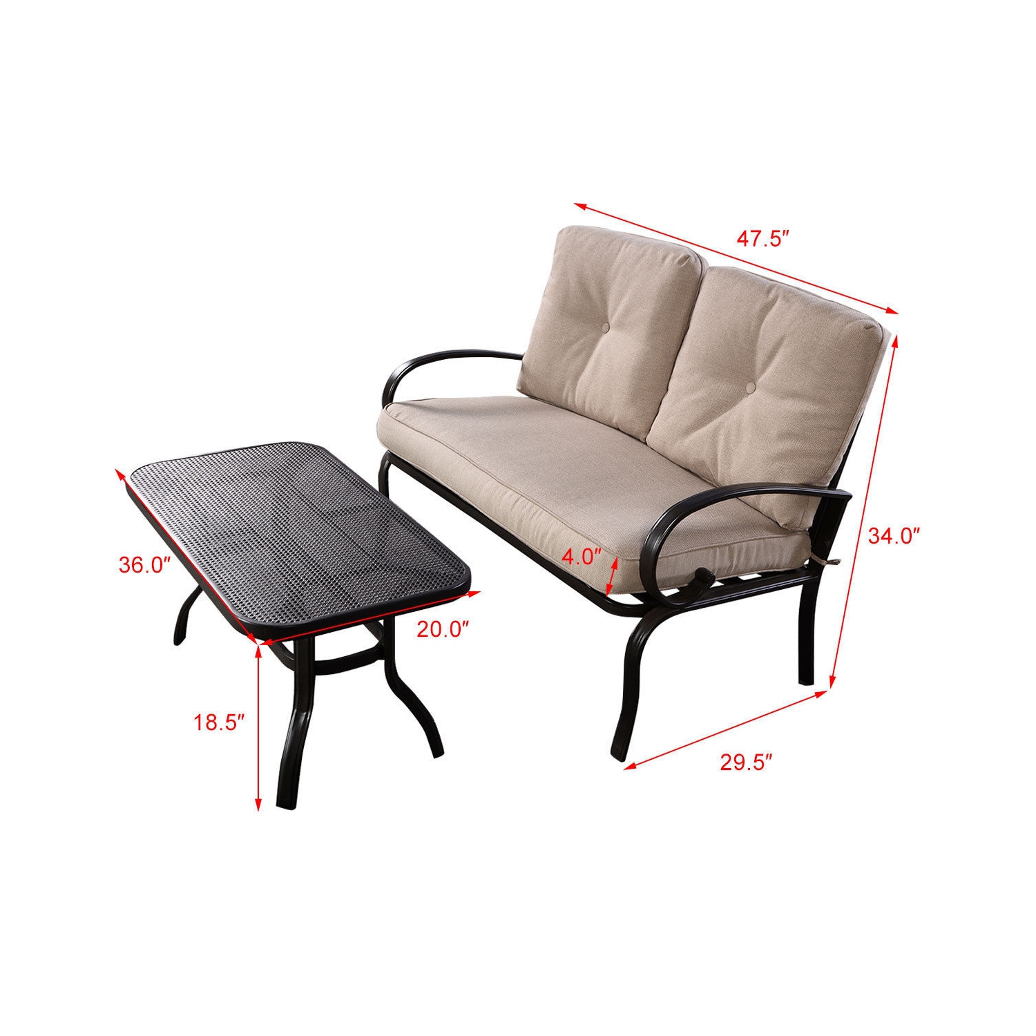 2-Piece Patio Furniture Set – Outdoor Cushioned Seats with Coffee Table for Garden or Balcony